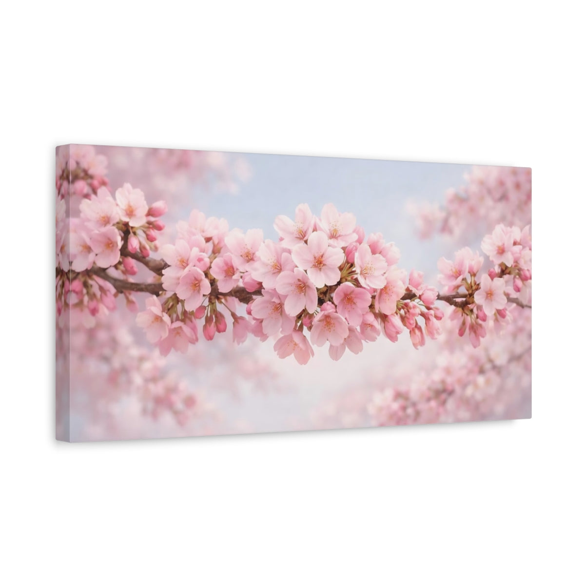 Side Mockup 3. Floral Cherry Blossoms Pink Cherry Blossoms shown as stretched canvas wall art