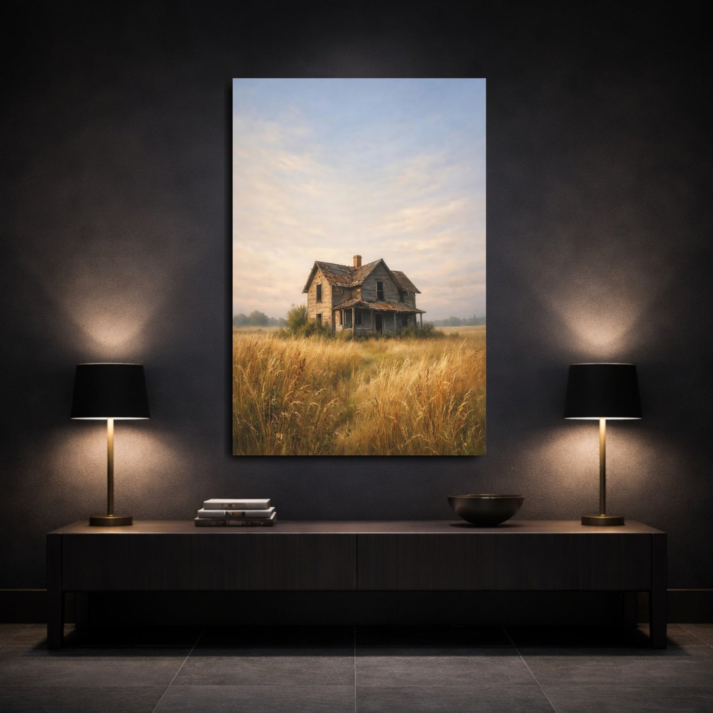 Mockup 2. Nature Abandoned House Rustic House Landscape shown as stretched canvas wall art