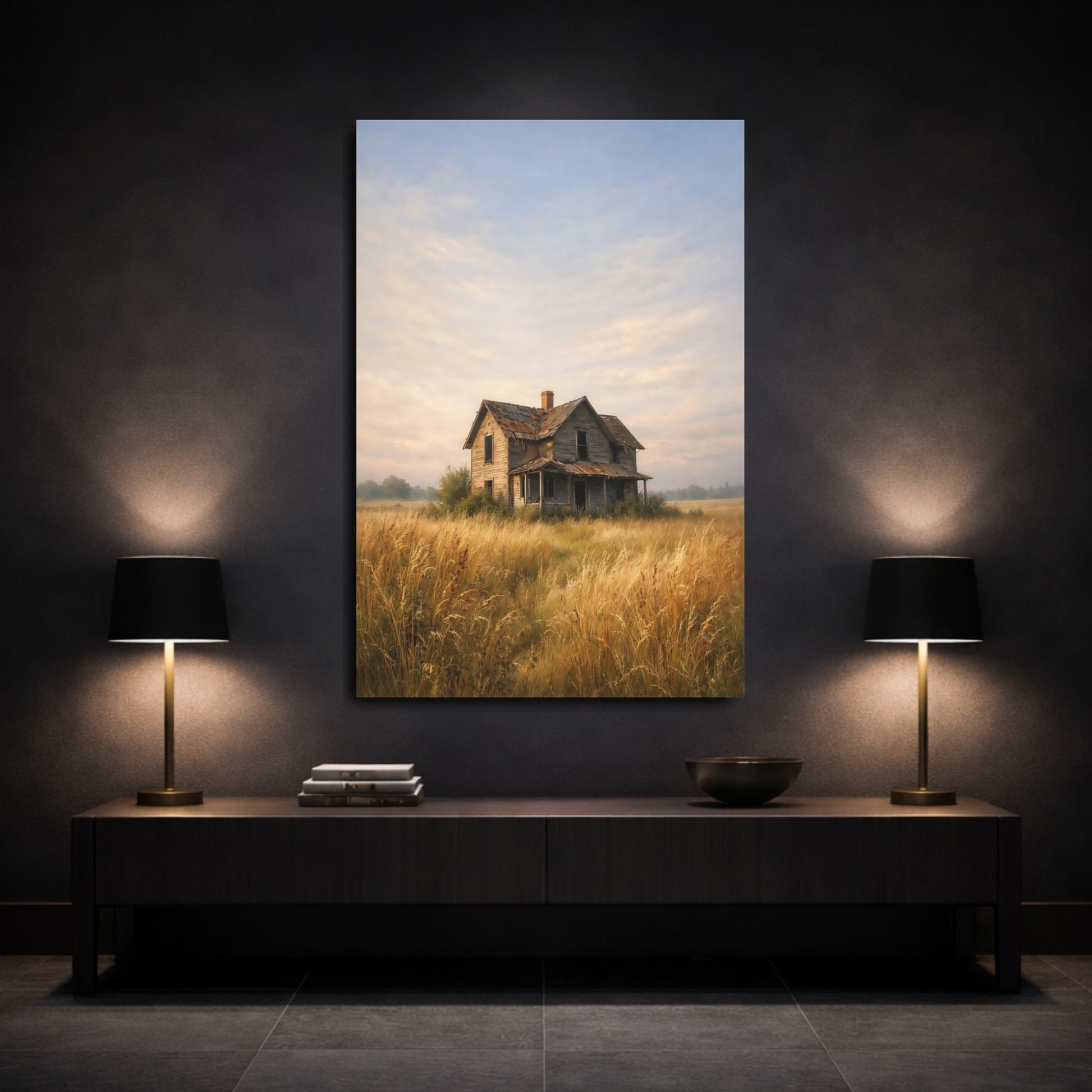 Mockup 2. Nature Abandoned House Rustic House Landscape shown as stretched canvas wall art