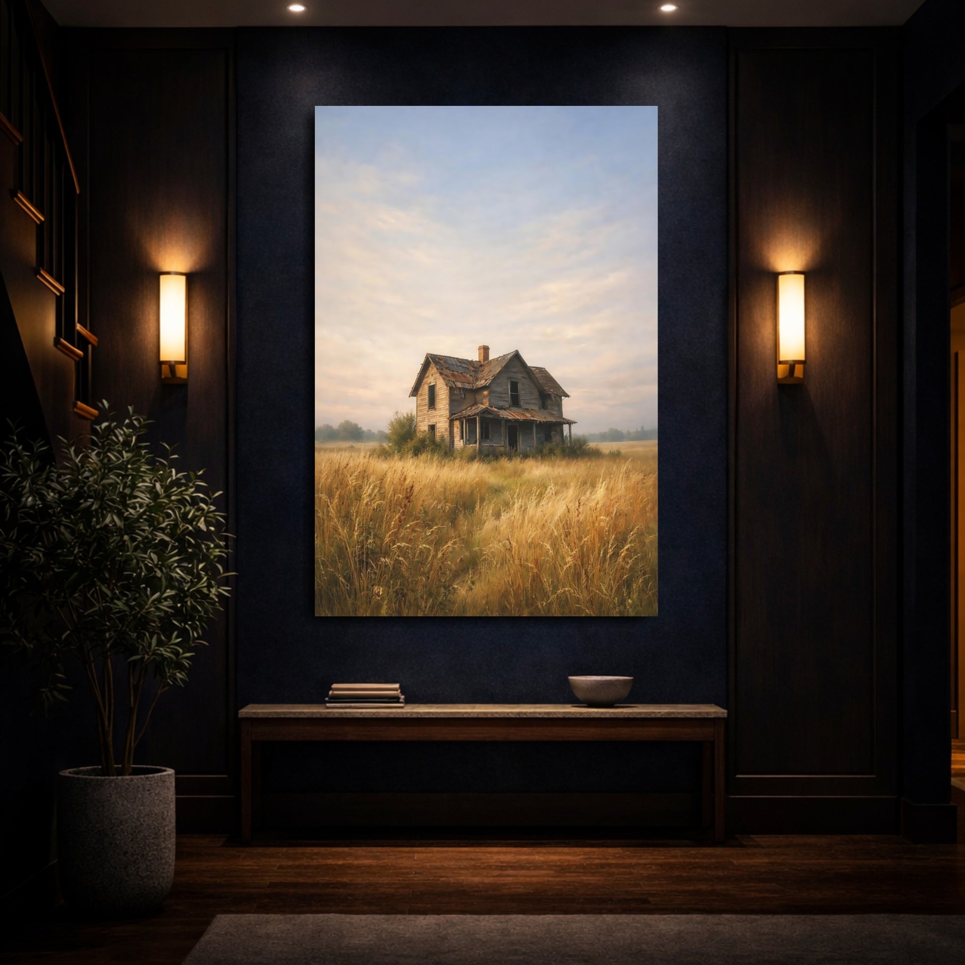 Mockup 3. Nature Abandoned House Rustic House Landscape shown as stretched canvas wall art