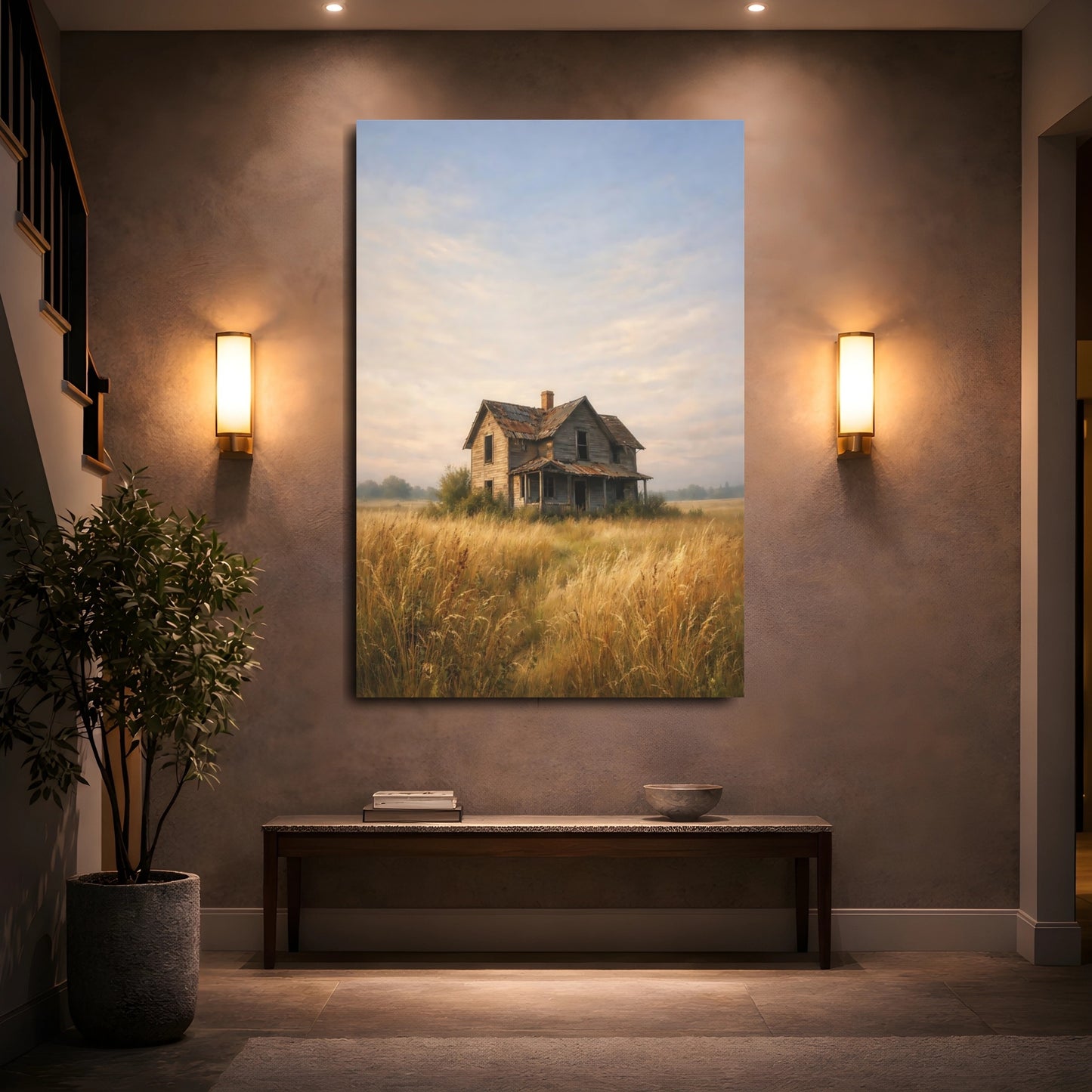 Mockup 4. Nature Abandoned House Rustic House Landscape shown as stretched canvas wall art