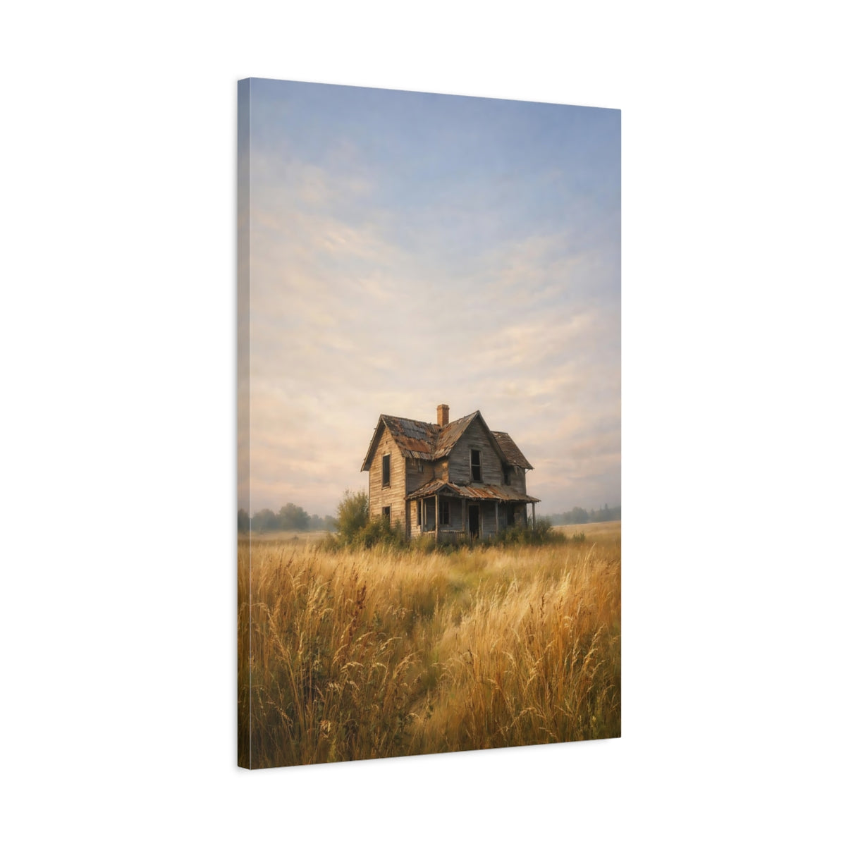 Side Mockup 2. Nature Abandoned House Rustic House Landscape shown as stretched canvas wall art