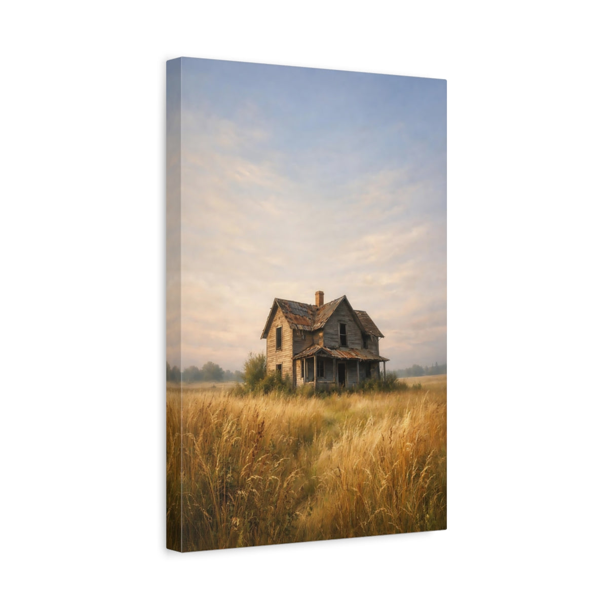 Side Mockup 4. Nature Abandoned House Rustic House Landscape shown as stretched canvas wall art
