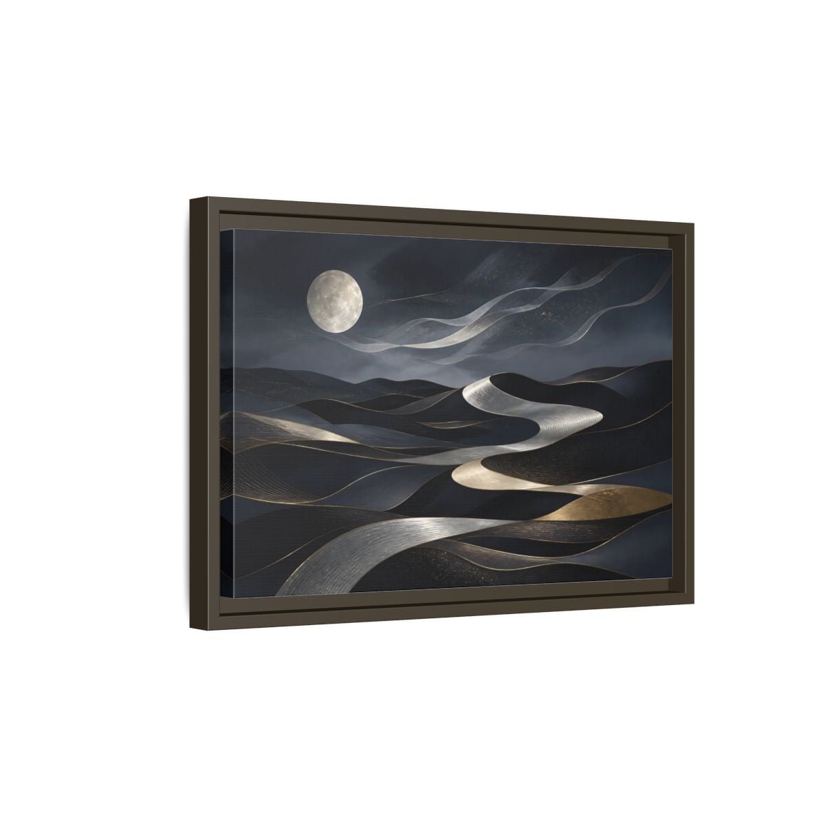 Nature Abstract Dunes Dark Blue Gold Framed Canvas Print – Living Room, Large Wall - YesArtYes