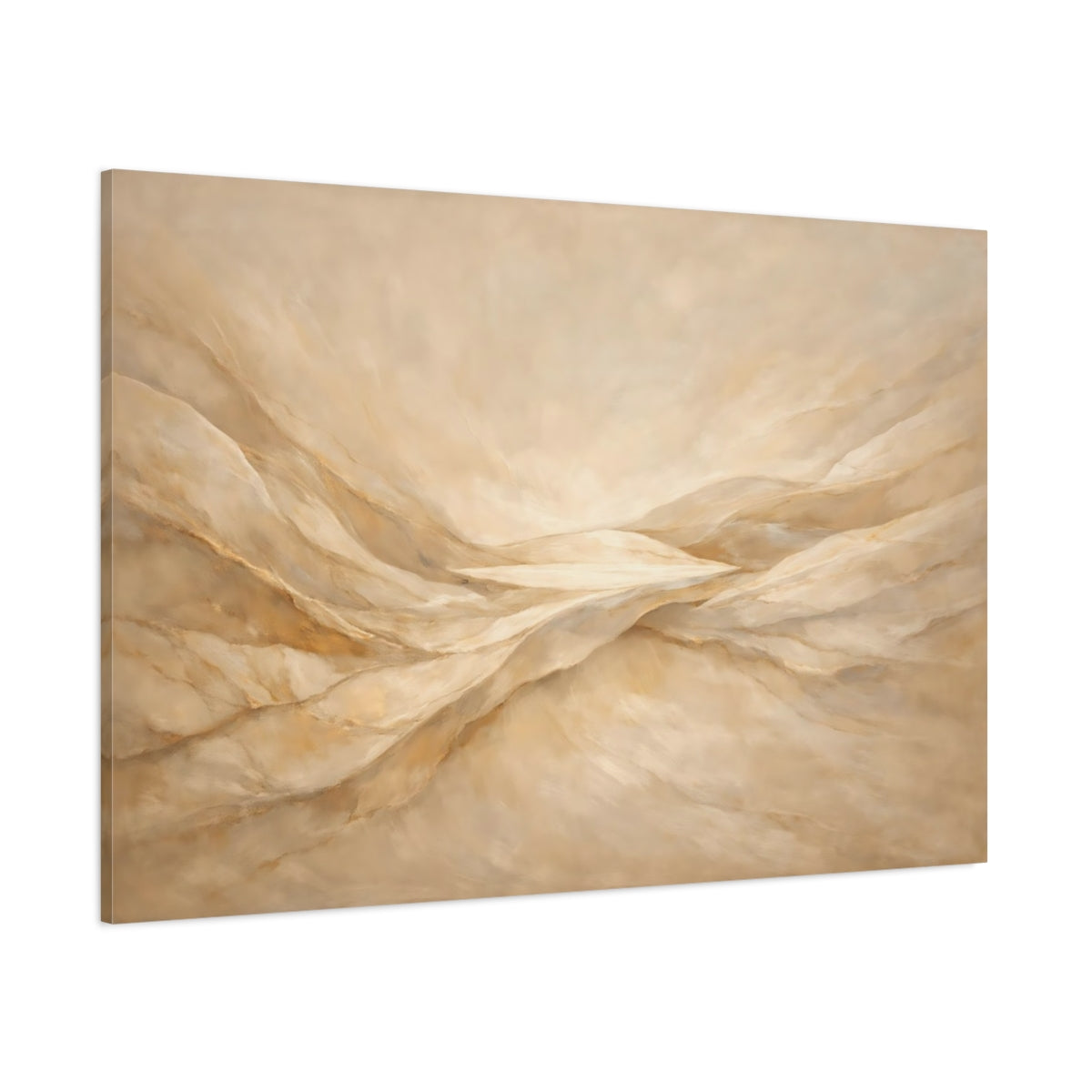 Main Mockup. Nature Abstract Dunes Gold And Beige shown as stretched canvas wall art