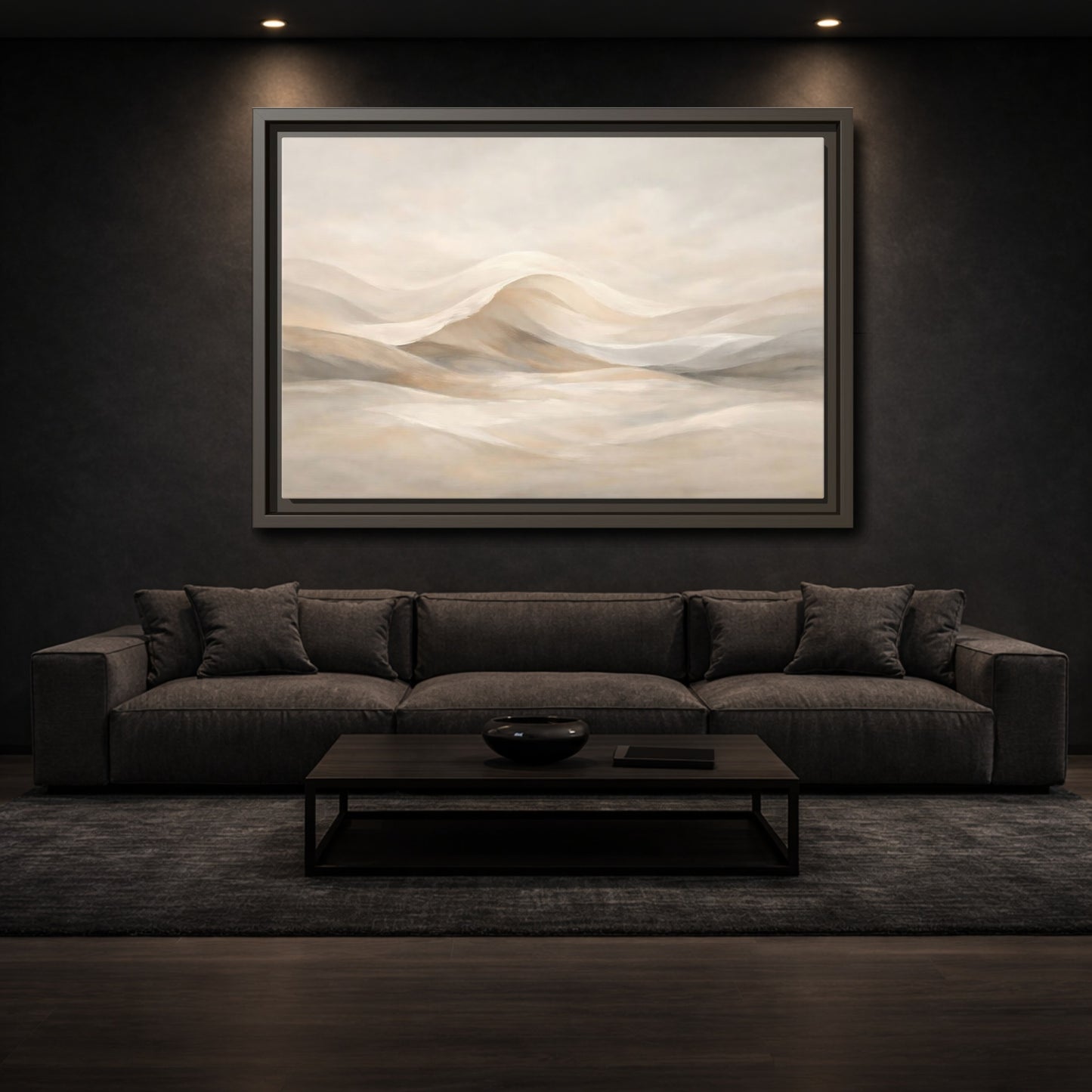 Mockup 2. Nature Abstract Dunes Neutral Abstract shown as stretched canvas wall art