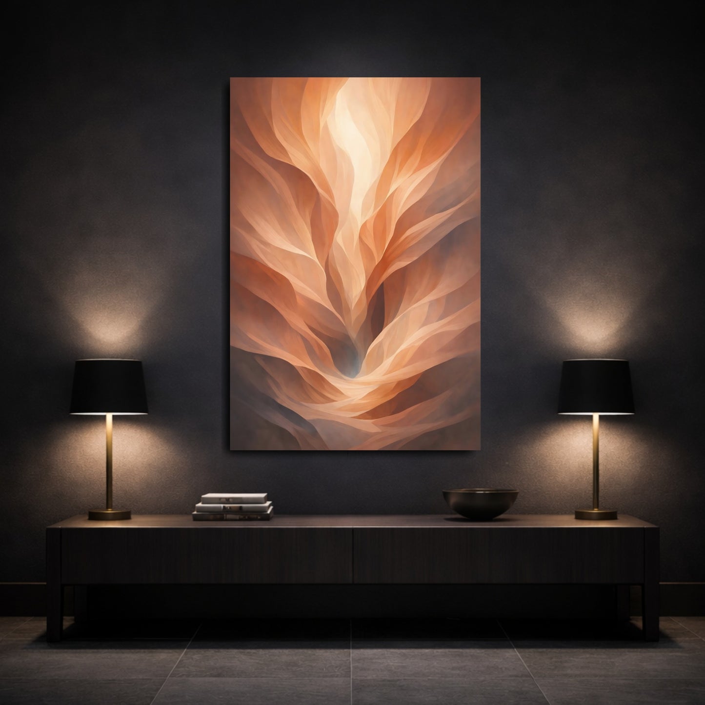 Mockup 2. Nature Abstract Dunes Orange And Brown shown as stretched canvas wall art