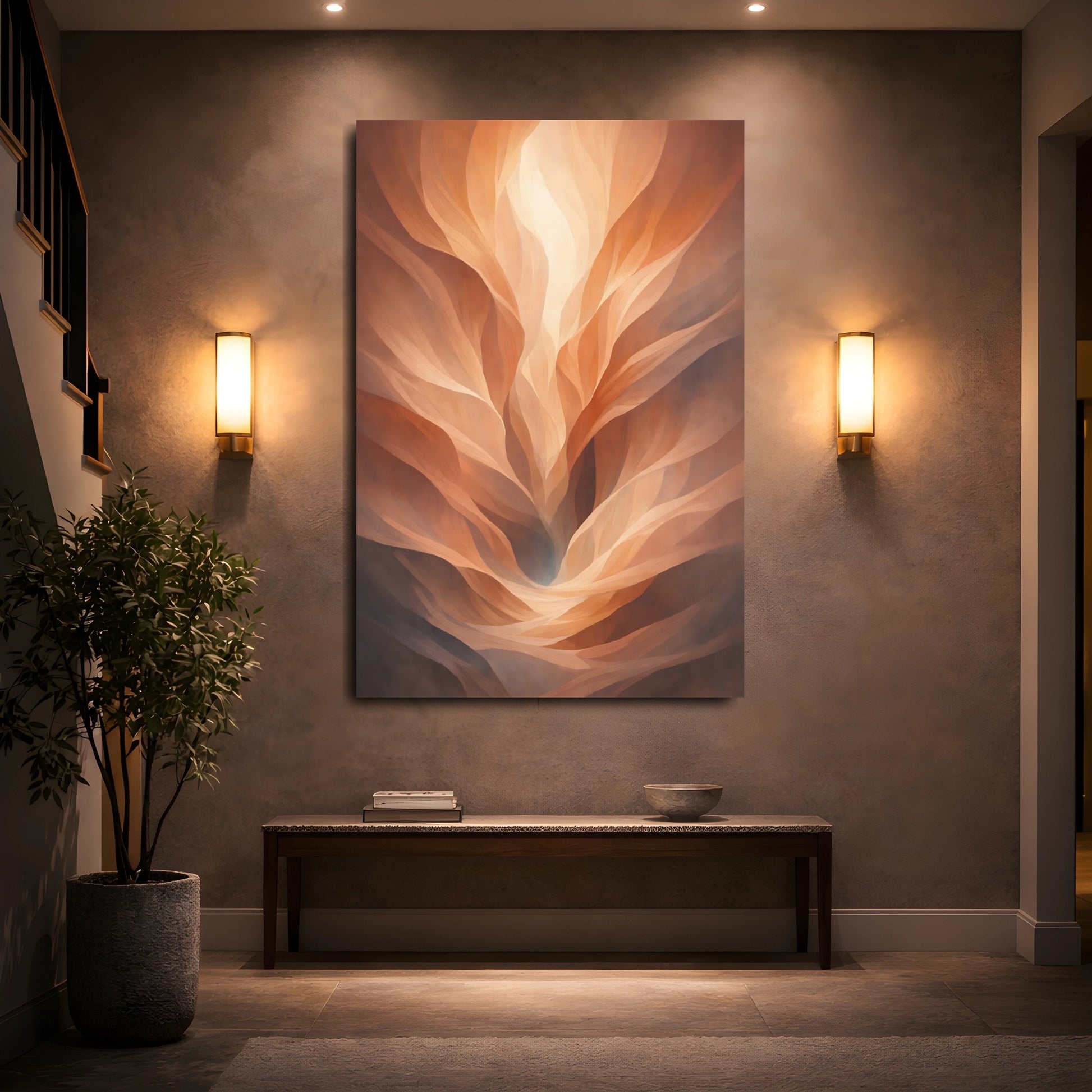 Mockup 4. Nature Abstract Dunes Orange And Brown shown as stretched canvas wall art