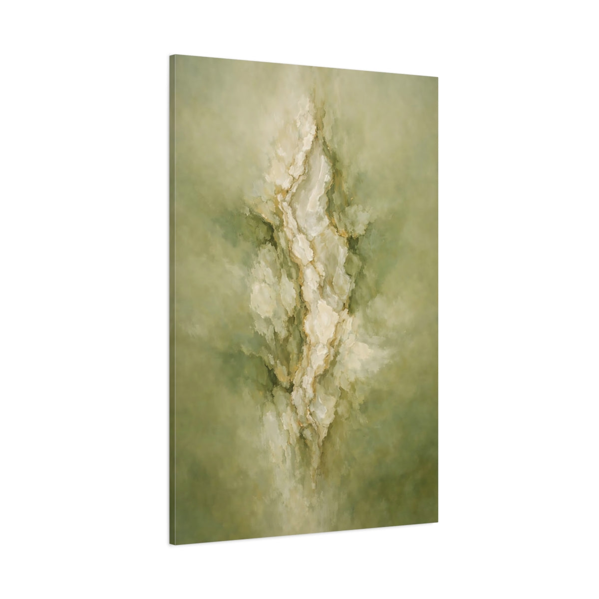 Main Mockup. Nature Abstract Forms Green And Gold Abstract shown as stretched canvas wall art