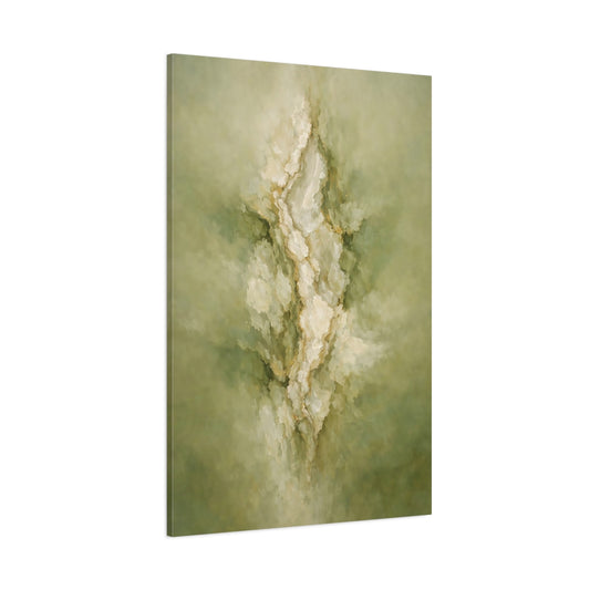 Main Mockup. Nature Abstract Forms Green And Gold Abstract shown as stretched canvas wall art