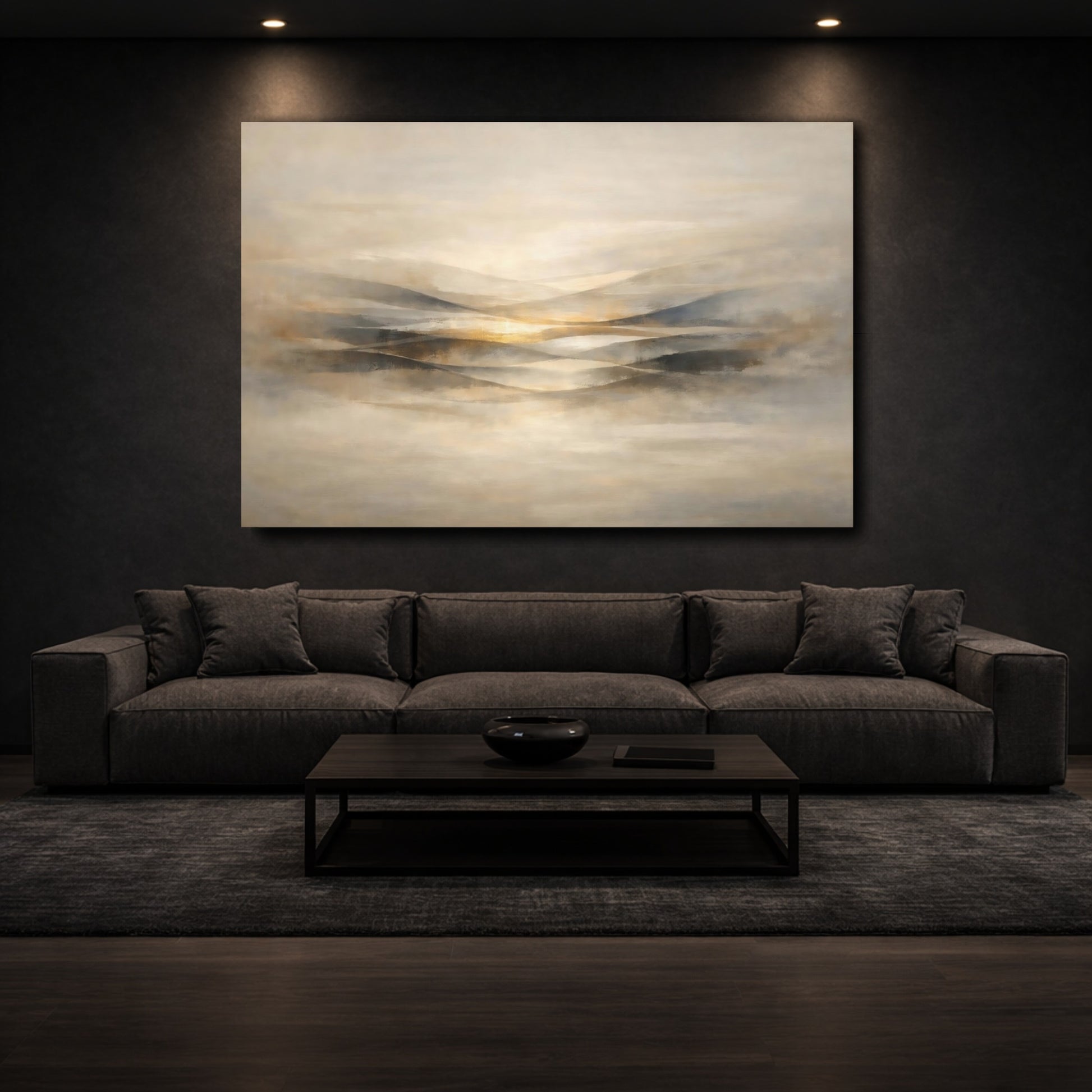 Mockup 2. Nature Abstract Hills Beige Gold Abstract shown as stretched canvas wall art