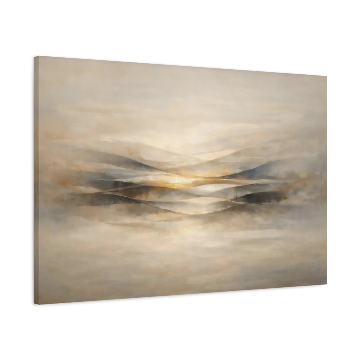 Side Mockup 1. Nature Abstract Hills Beige Gold Abstract shown as stretched canvas wall art