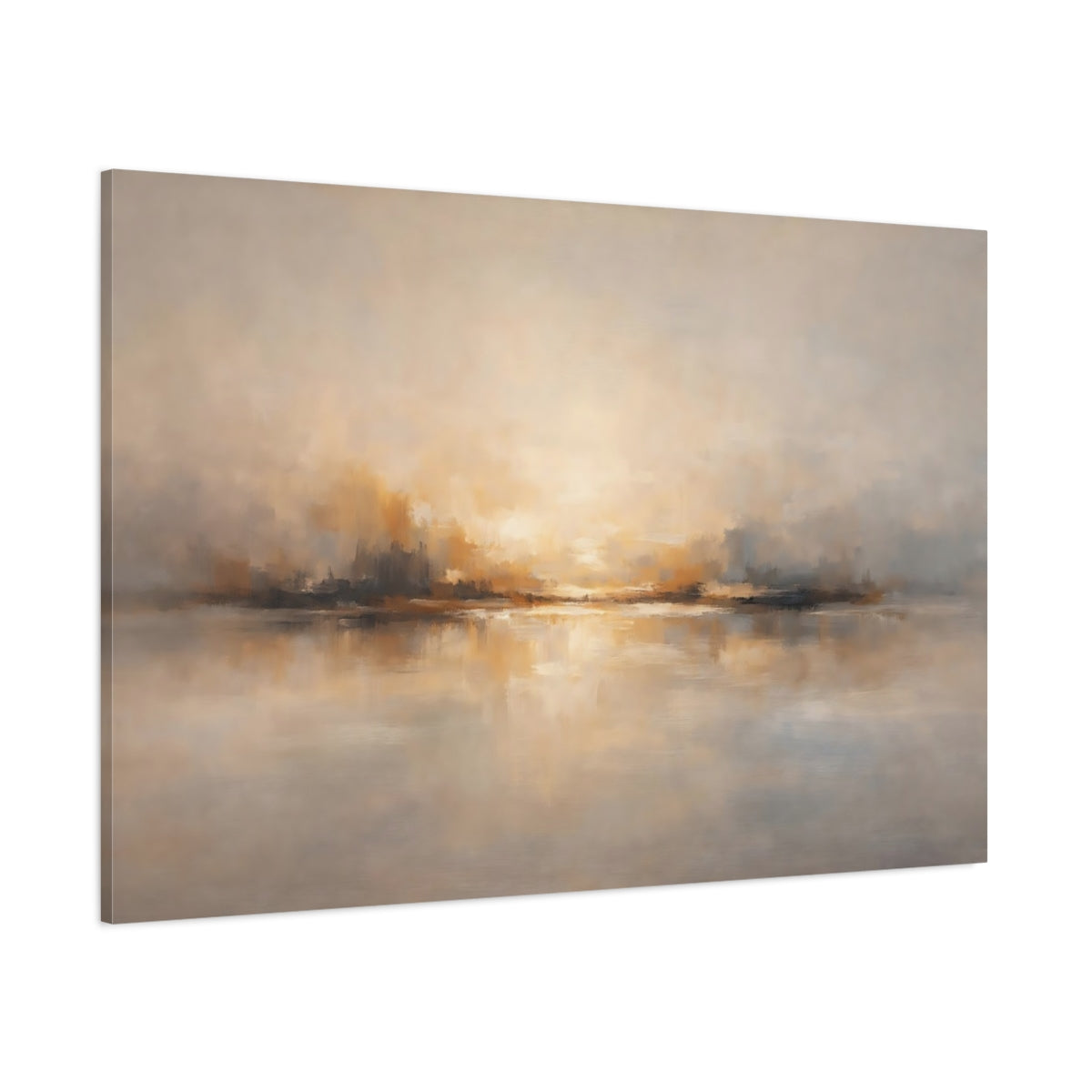Main Mockup. Nature Abstract Horizon Golden Gray Horizon shown as stretched canvas wall art