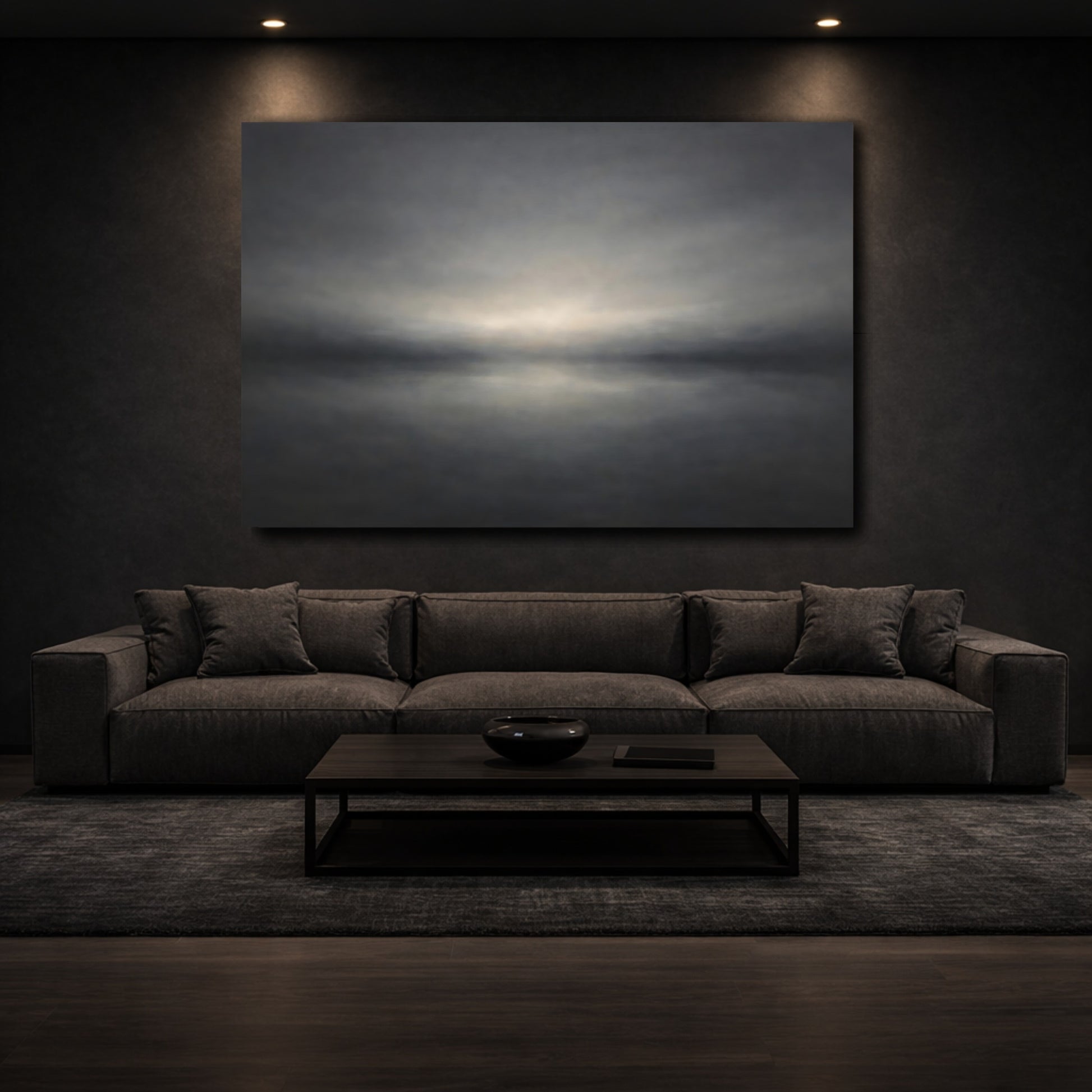 Mockup 2. Nature Abstract Horizon Gray Abstract Horizon shown as stretched canvas wall art