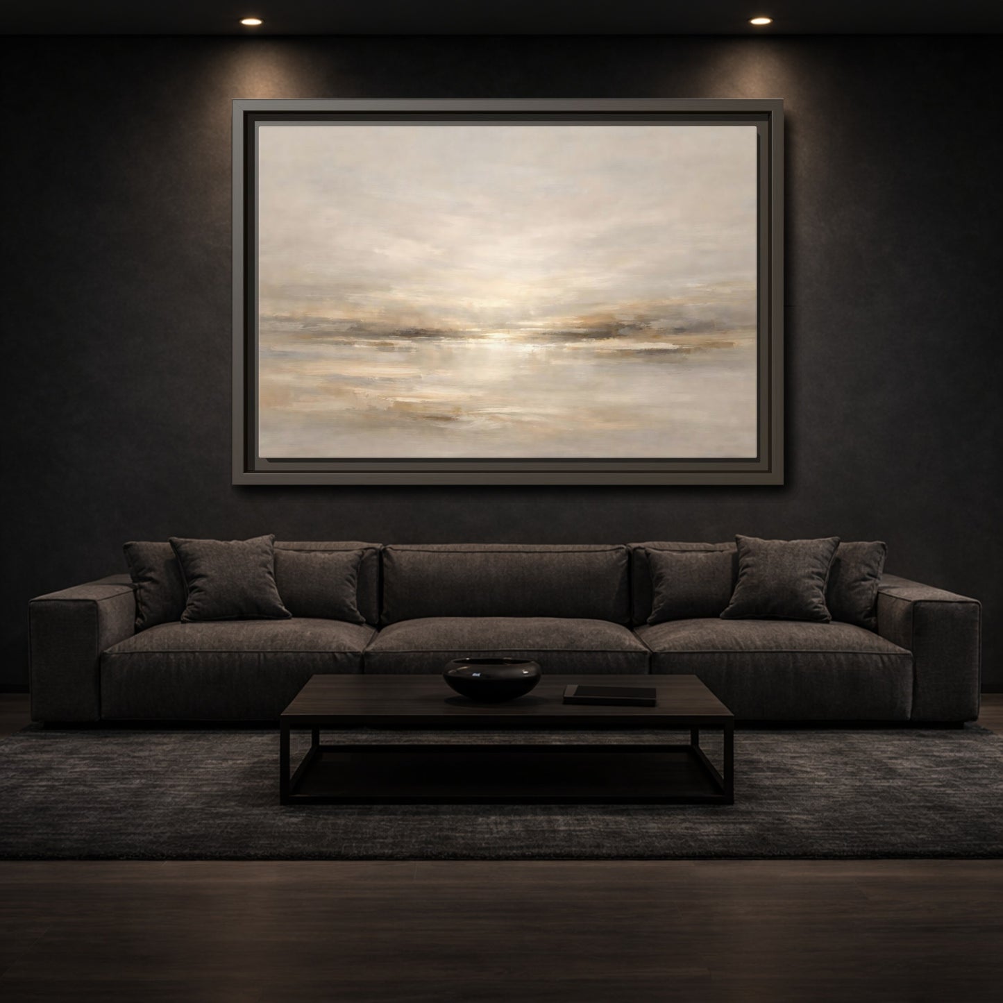 Mockup 2. Nature Abstract Horizon Neutral Tones shown as stretched canvas wall art