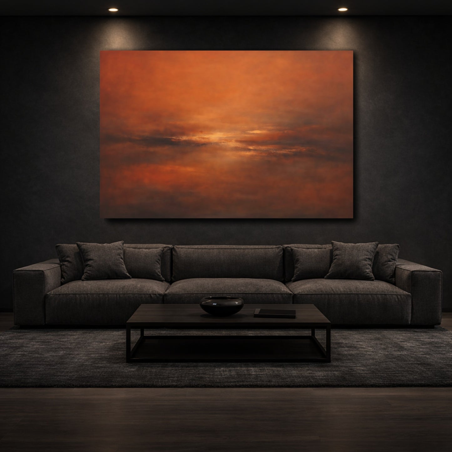 Mockup 2. Nature Abstract Horizon Orange Hues Abstract shown as stretched canvas wall art