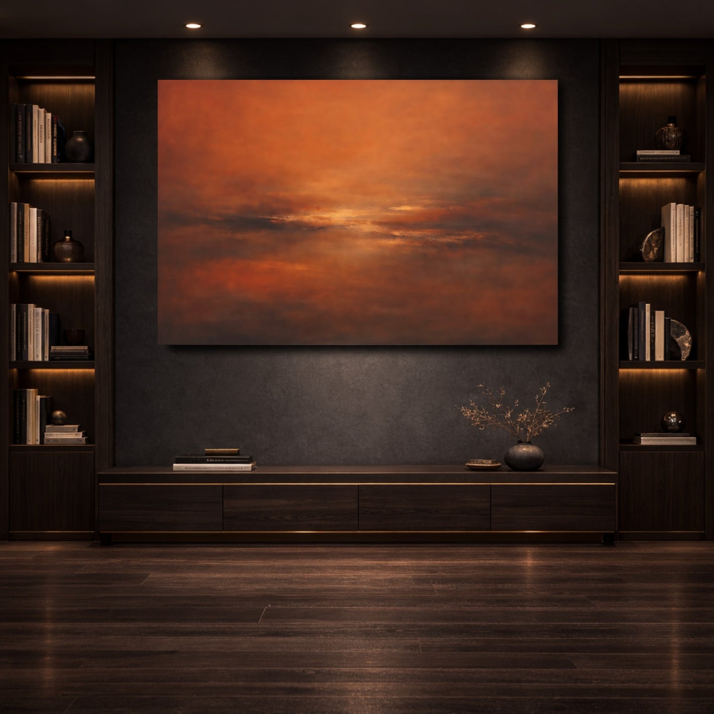Mockup 3. Nature Abstract Horizon Orange Hues Abstract shown as stretched canvas wall art