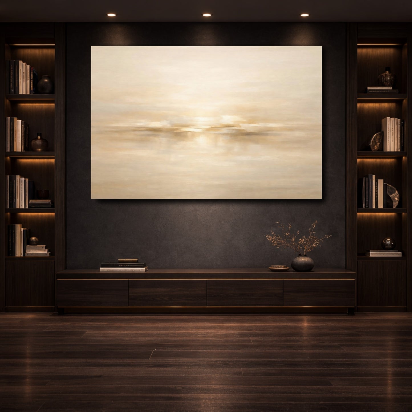Mockup 3. Nature Abstract Horizon Warm Abstract shown as stretched canvas wall art