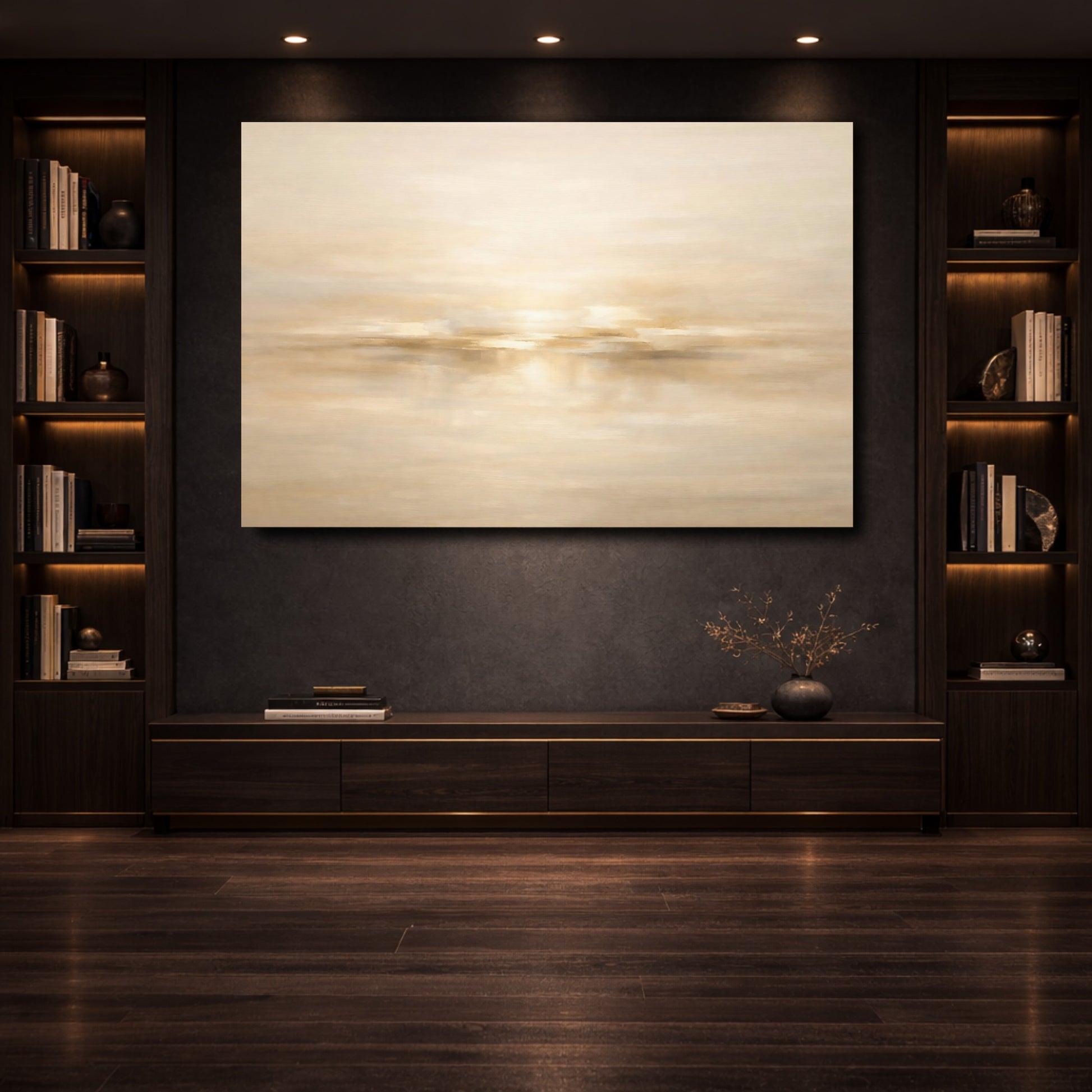 Mockup 3. Nature Abstract Horizon Warm Abstract shown as stretched canvas wall art