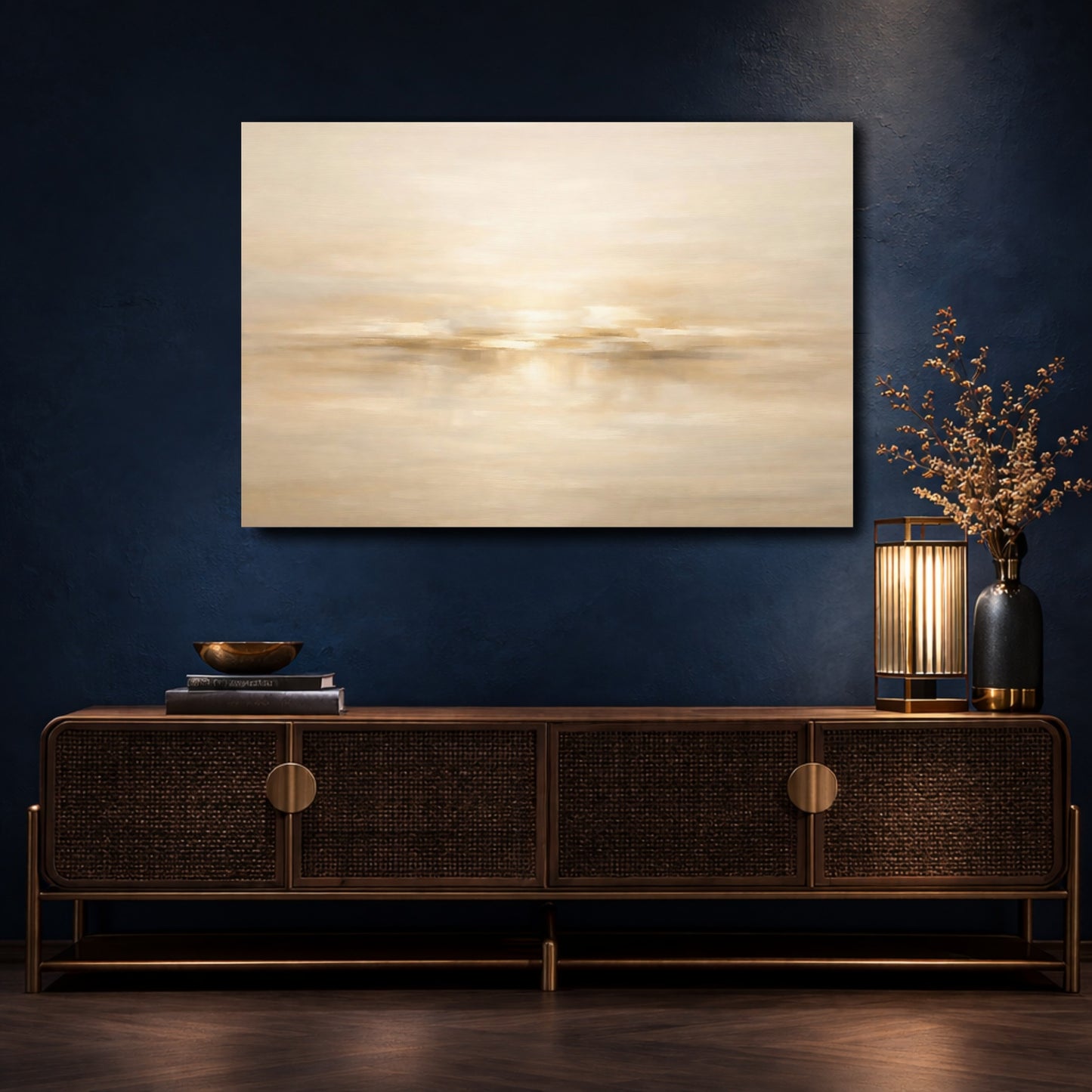 Mockup 4. Nature Abstract Horizon Warm Abstract shown as stretched canvas wall art