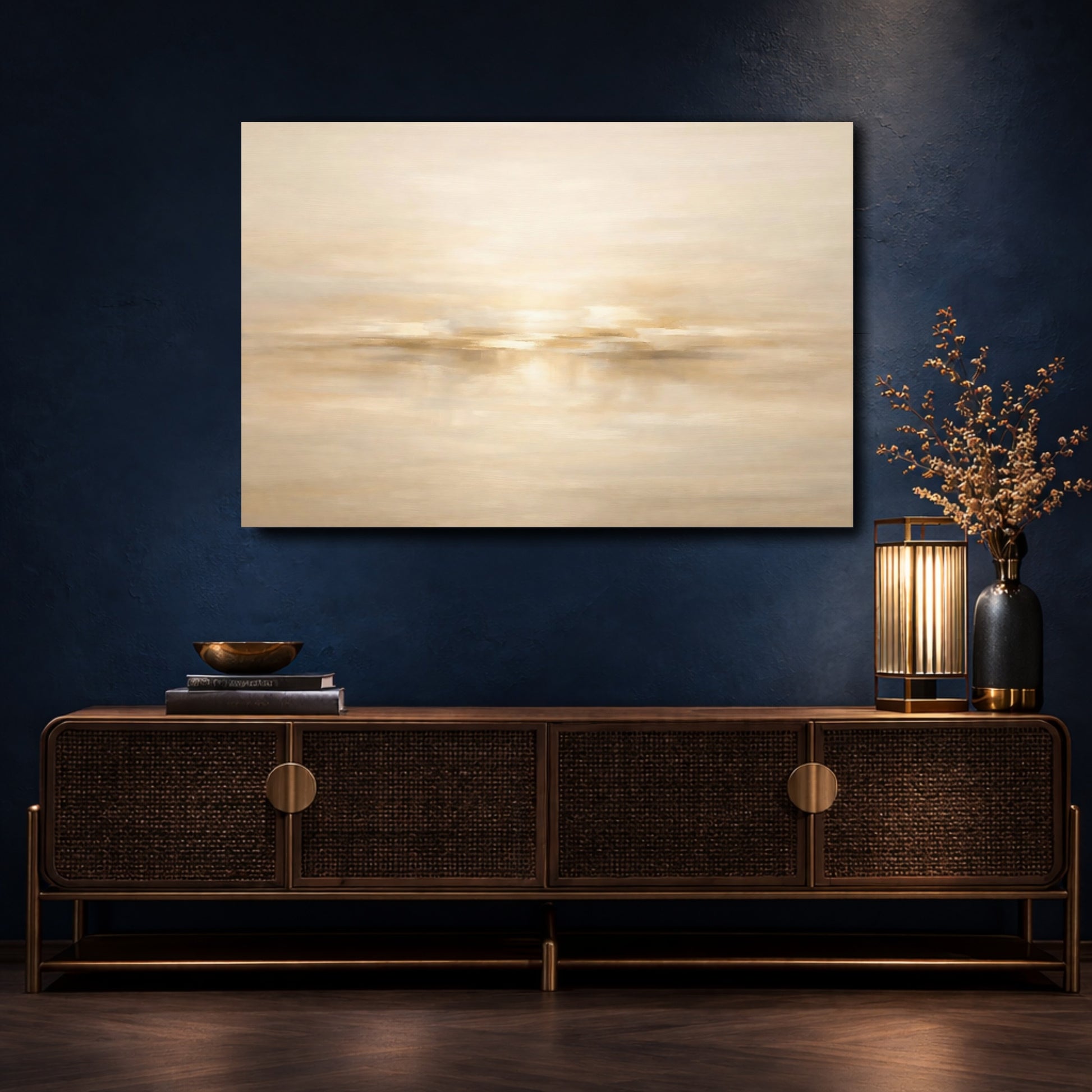 Mockup 4. Nature Abstract Horizon Warm Abstract shown as stretched canvas wall art