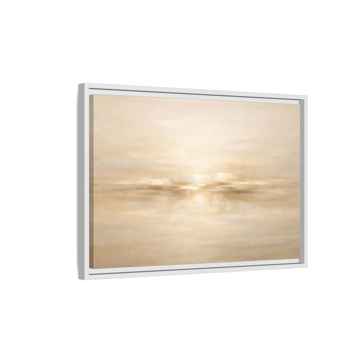 Side Mockup 1. Nature Abstract Landscape Beige And Gold Abstract shown as stretched canvas wall art