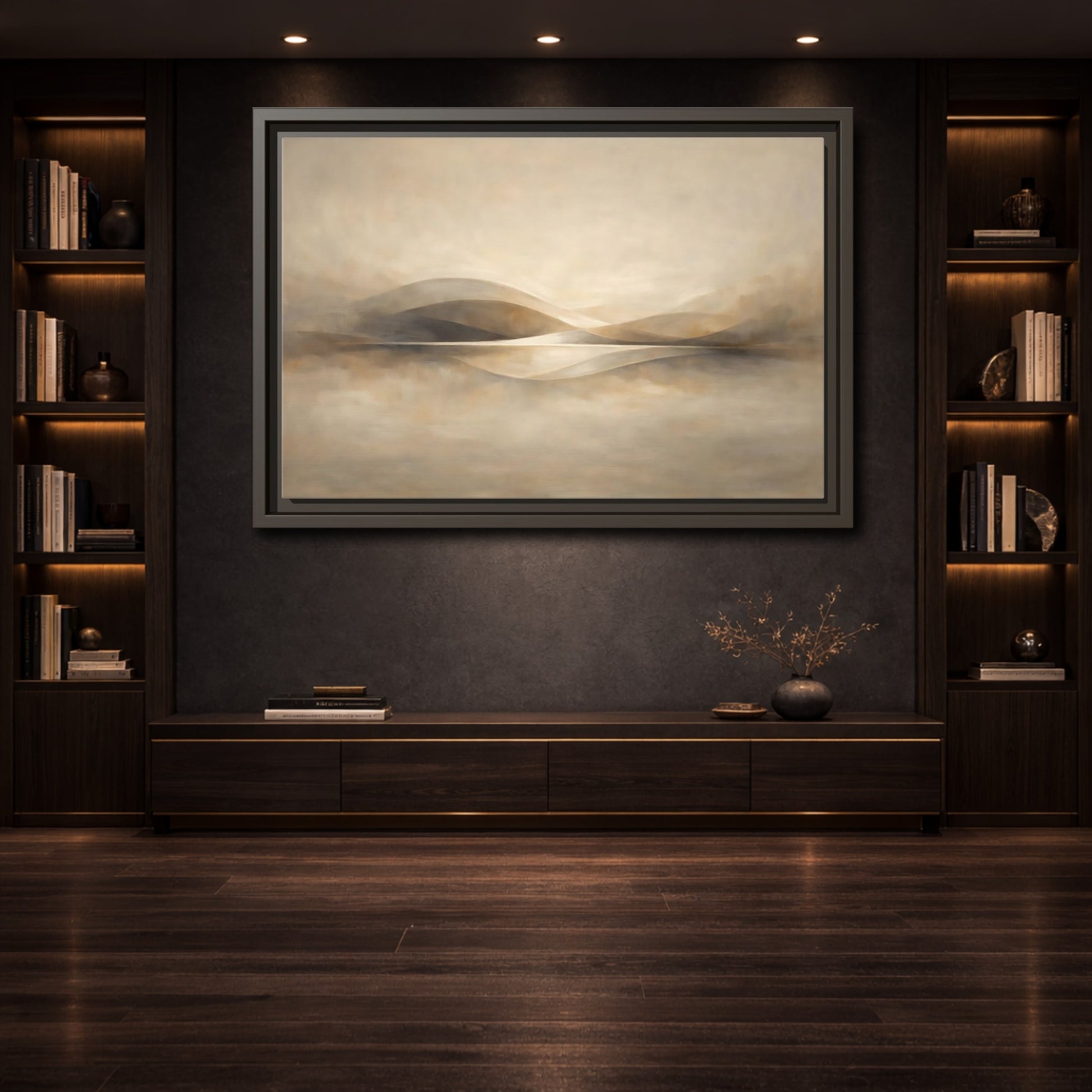 Mockup 3. Nature Abstract Landscape Beige Brown Landscape shown as stretched canvas wall art