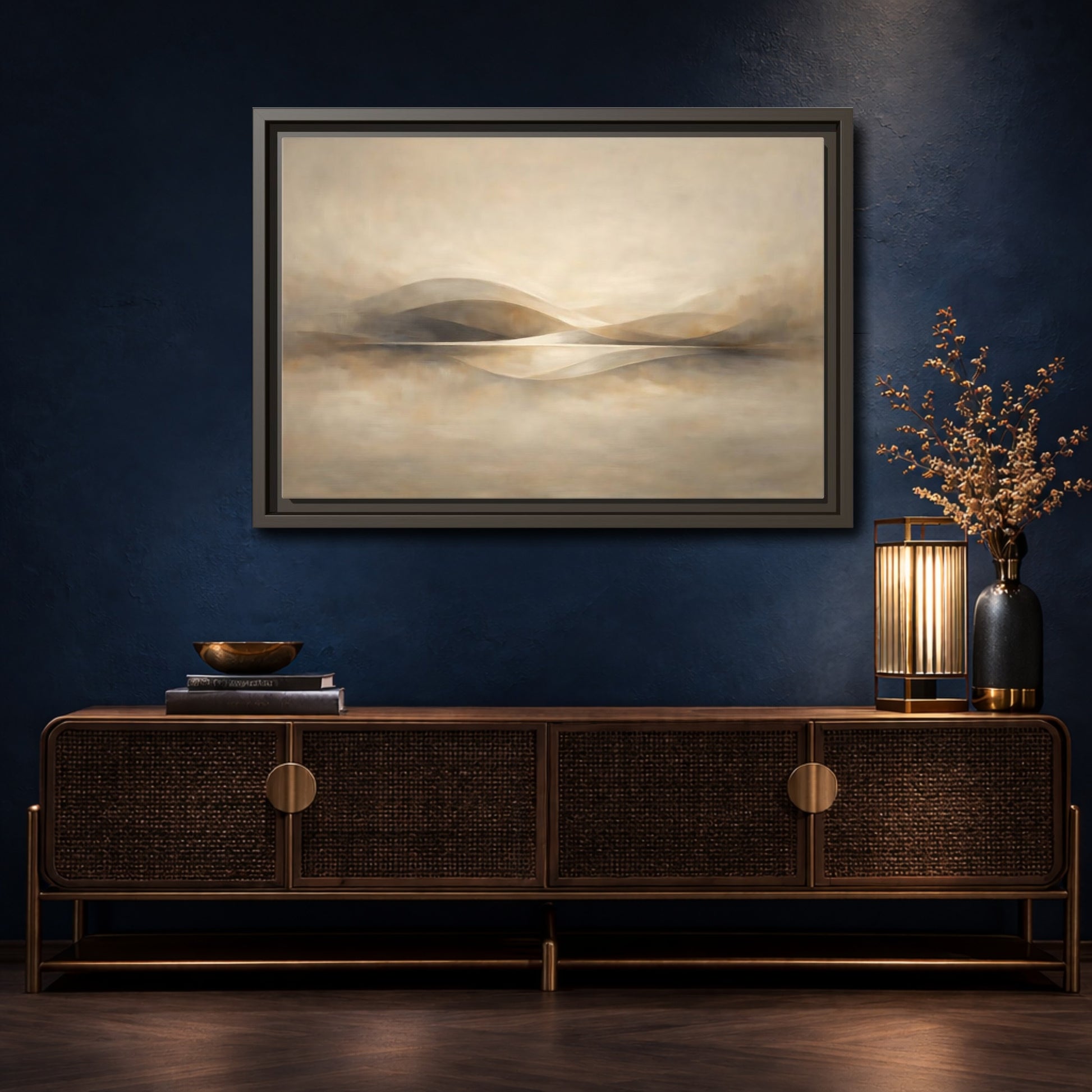 Mockup 4. Nature Abstract Landscape Beige Brown Landscape shown as stretched canvas wall art