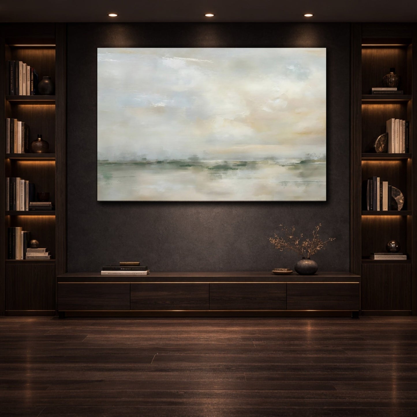 Nature Abstract Landscape Beige Green - Canvas Wall Art Print - YesArtYes