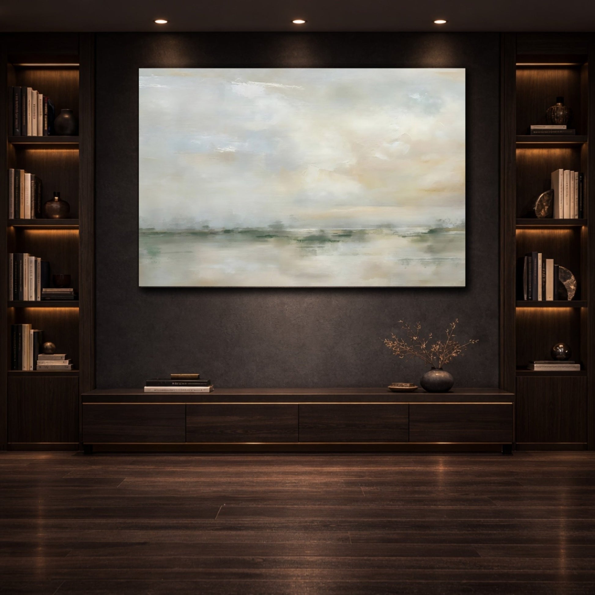 Nature Abstract Landscape Beige Green - Canvas Wall Art Print - YesArtYes