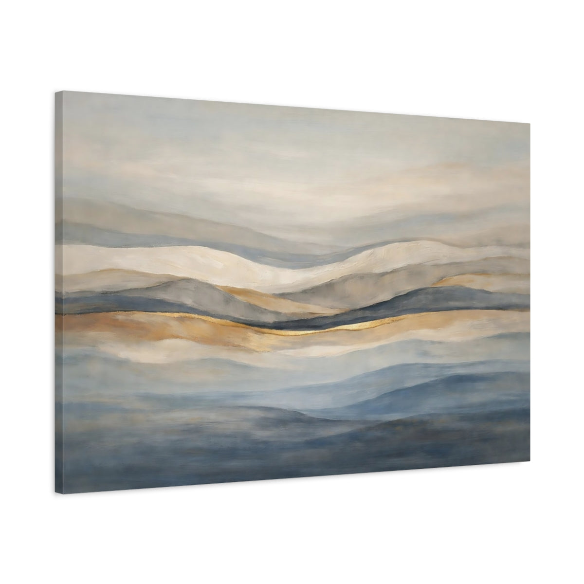 Side Mockup 1. Nature Abstract Landscape Blue Gold Abstract shown as stretched canvas wall art