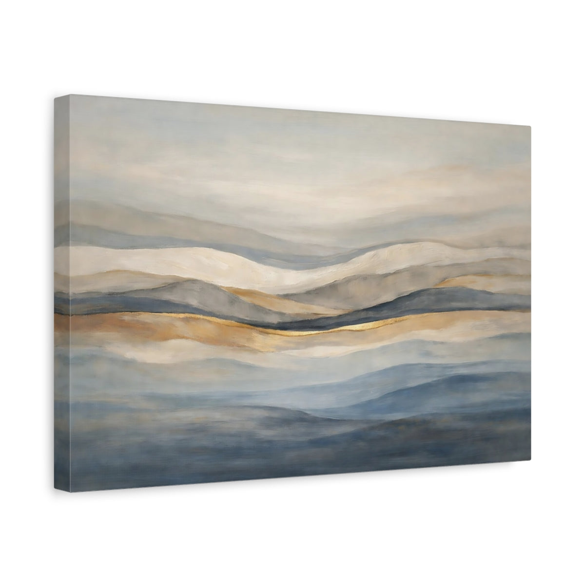 Side Mockup 4. Nature Abstract Landscape Blue Gold Abstract shown as stretched canvas wall art