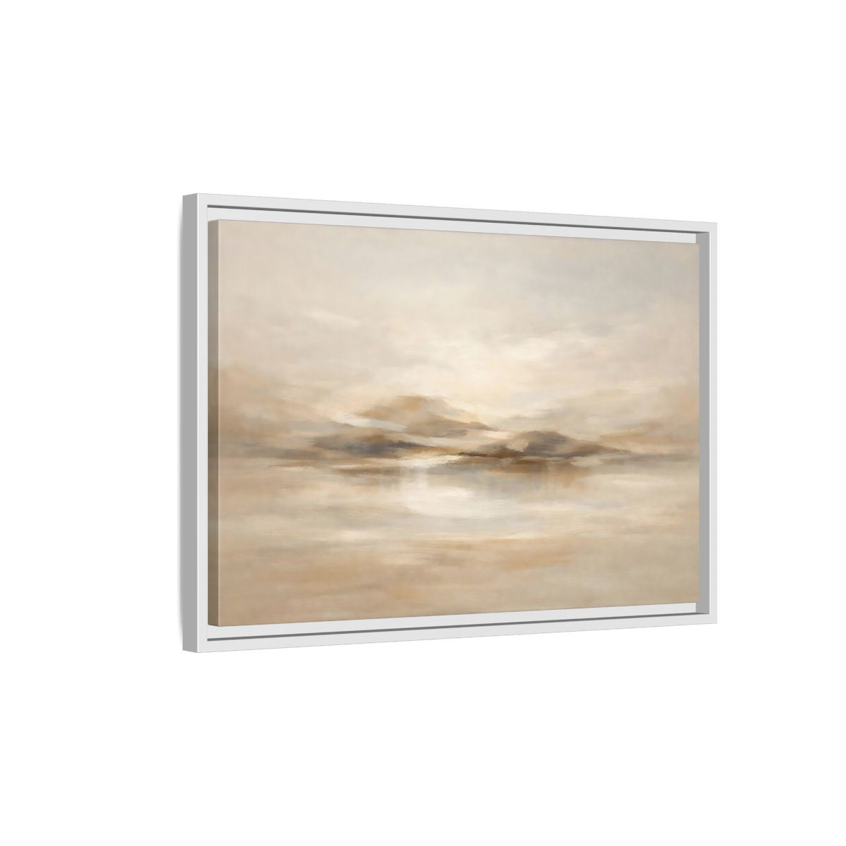 Side Mockup 1. Nature Abstract Landscape Brown And Beige shown as stretched canvas wall art