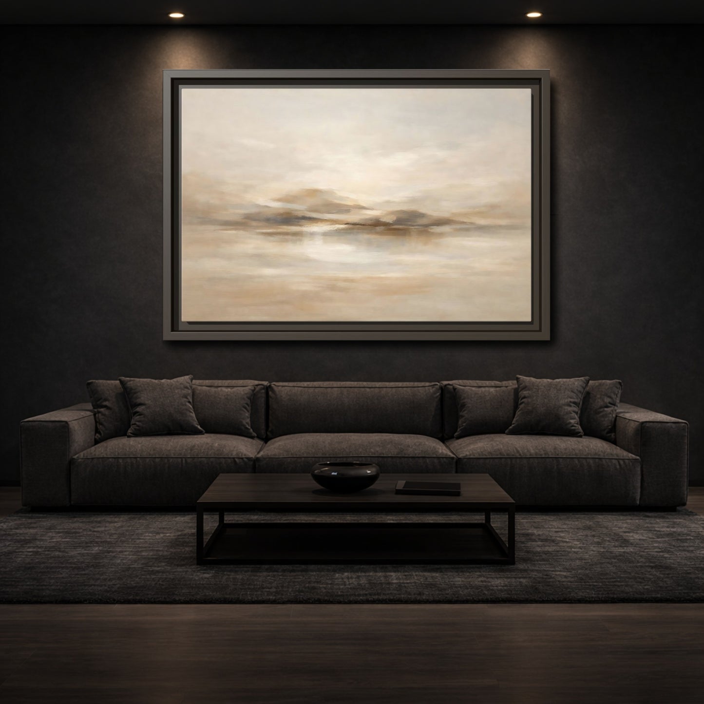 Mockup 2. Nature Abstract Landscape Brown And Beige shown as stretched canvas wall art
