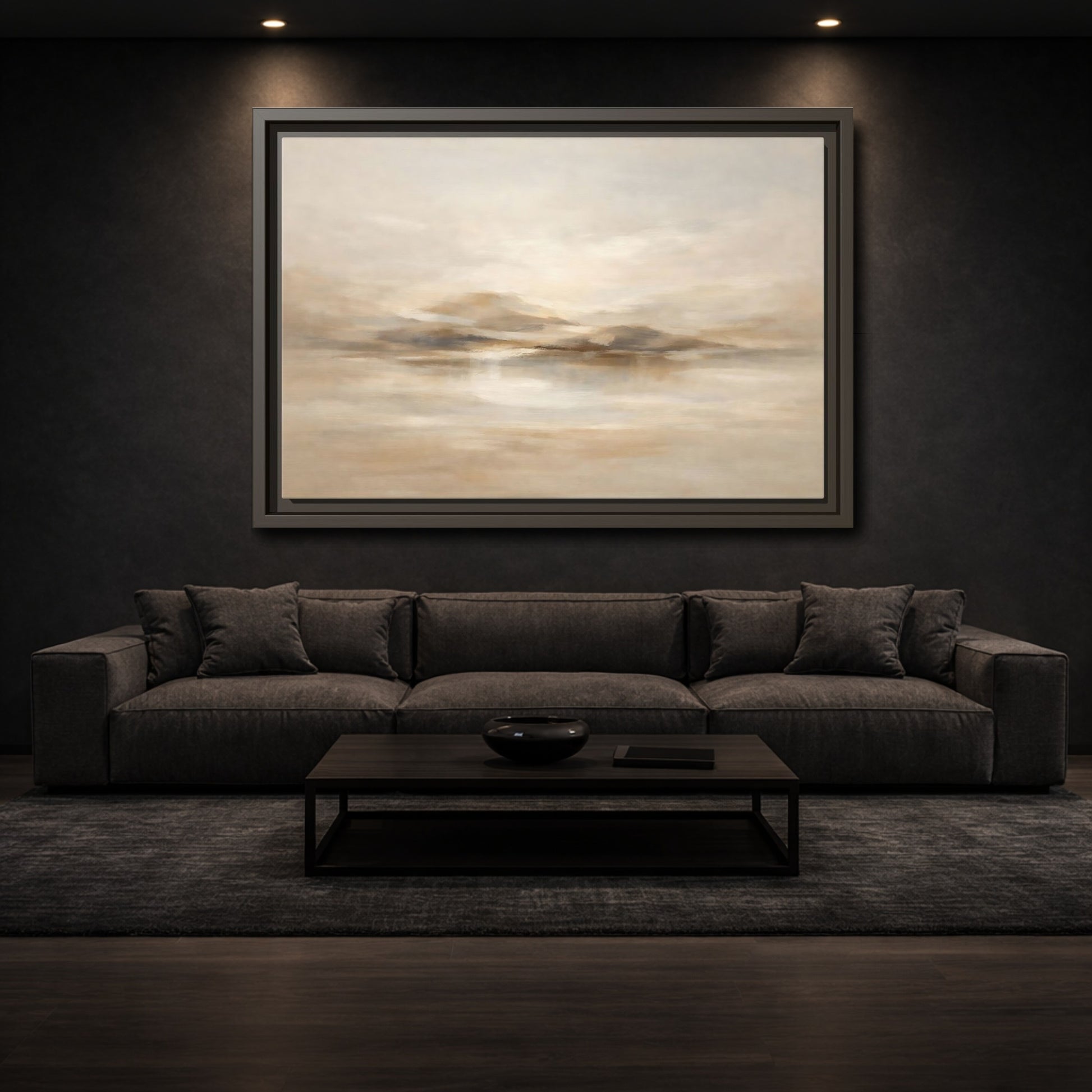 Mockup 2. Nature Abstract Landscape Brown And Beige shown as stretched canvas wall art