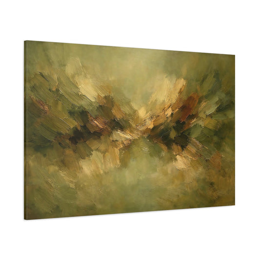 Main Mockup. Nature Abstract Landscape Earthy Green Brown shown as stretched canvas wall art