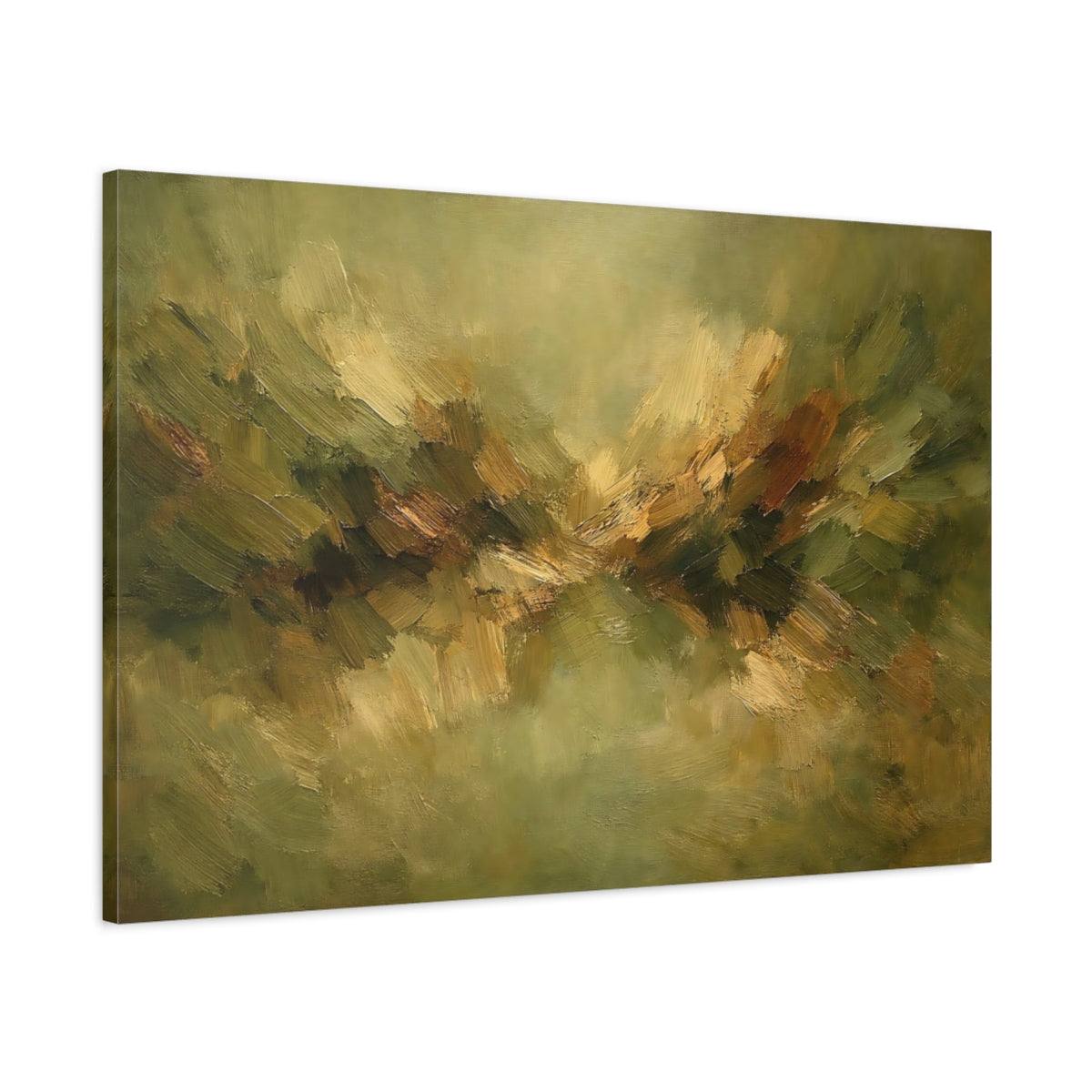 Side Mockup 1. Nature Abstract Landscape Earthy Green Brown shown as stretched canvas wall art