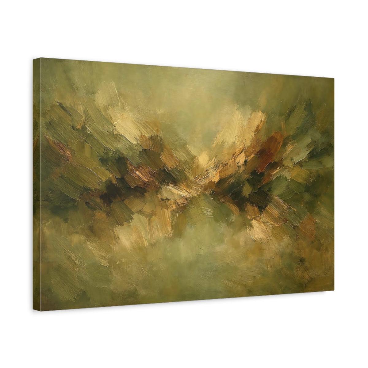 Side Mockup 3. Nature Abstract Landscape Earthy Green Brown shown as stretched canvas wall art