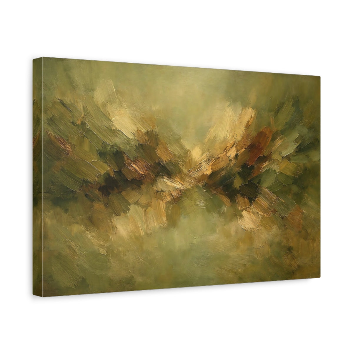 Side Mockup 4. Nature Abstract Landscape Earthy Green Brown shown as stretched canvas wall art