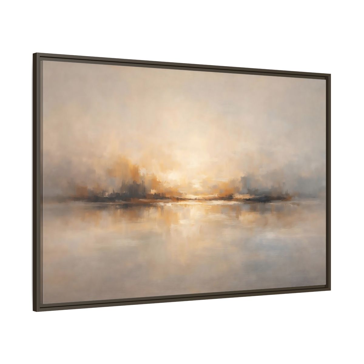 Main Mockup. Nature Abstract Landscape Gold Grey shown as stretched canvas wall art