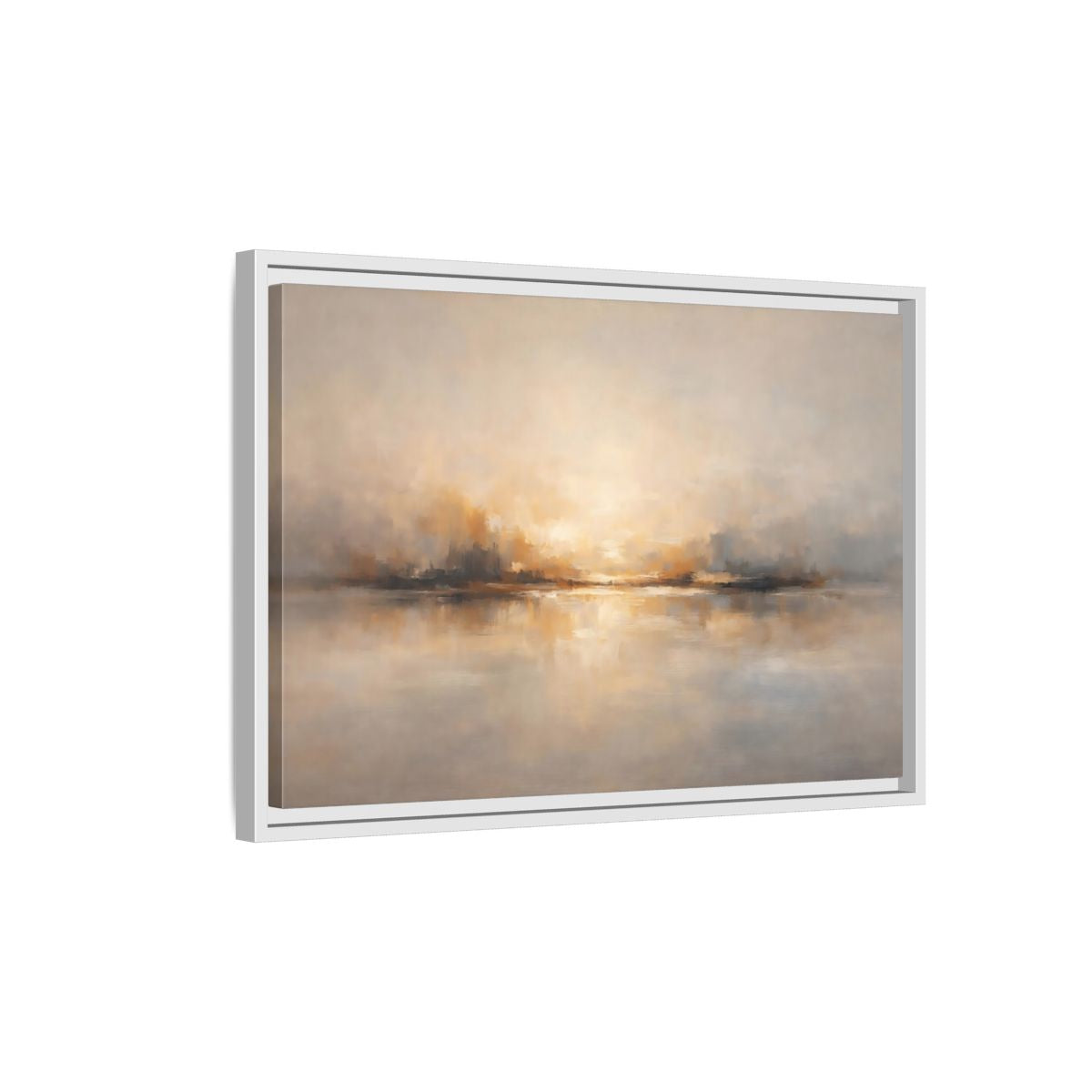 Side Mockup 1. Nature Abstract Landscape Gold Grey shown as stretched canvas wall art