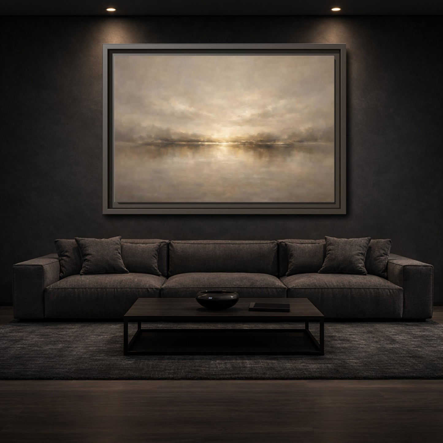 Mockup 2. Nature Abstract Landscape Golden Haze Landscape shown as stretched canvas wall art