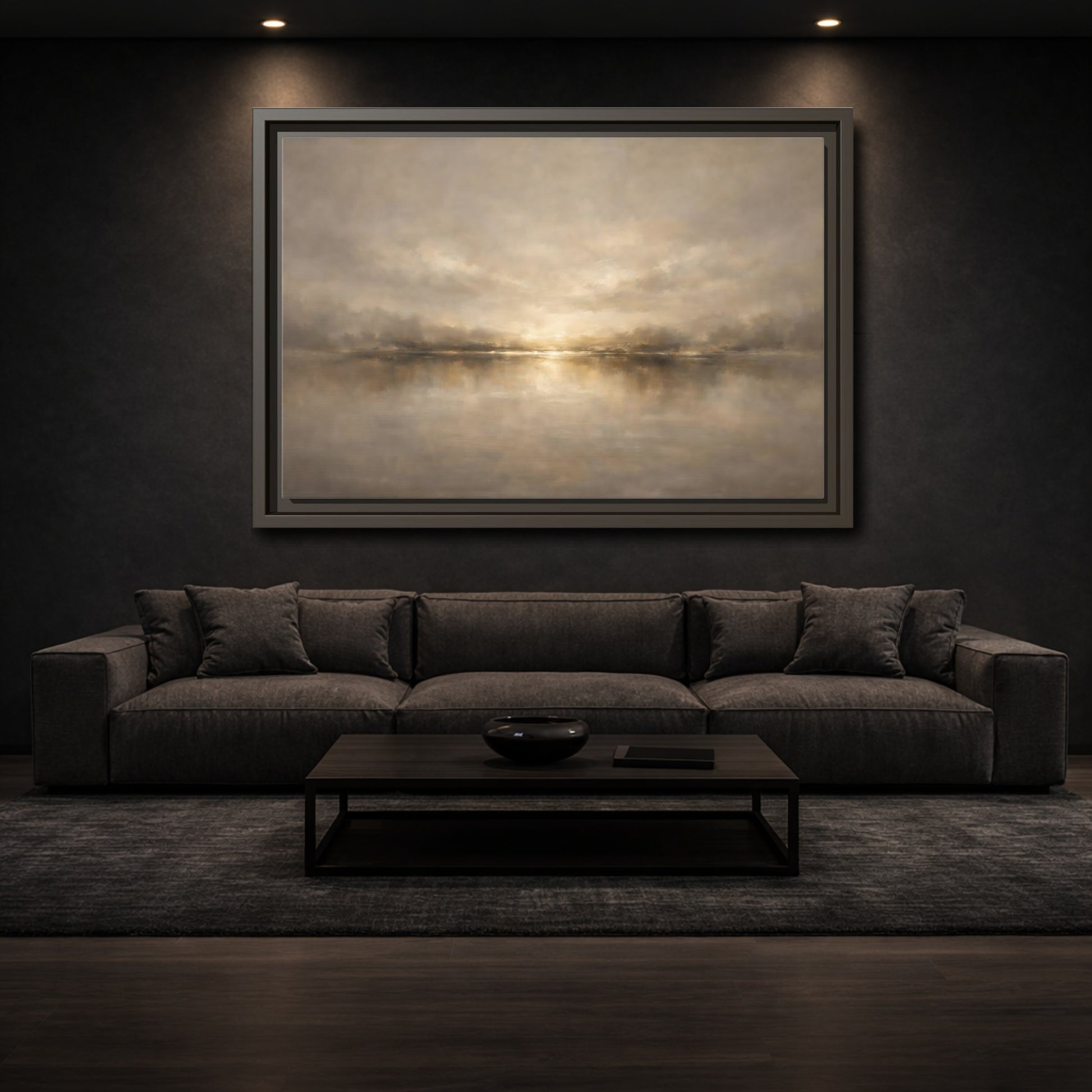 Mockup 2. Nature Abstract Landscape Golden Haze Landscape shown as stretched canvas wall art