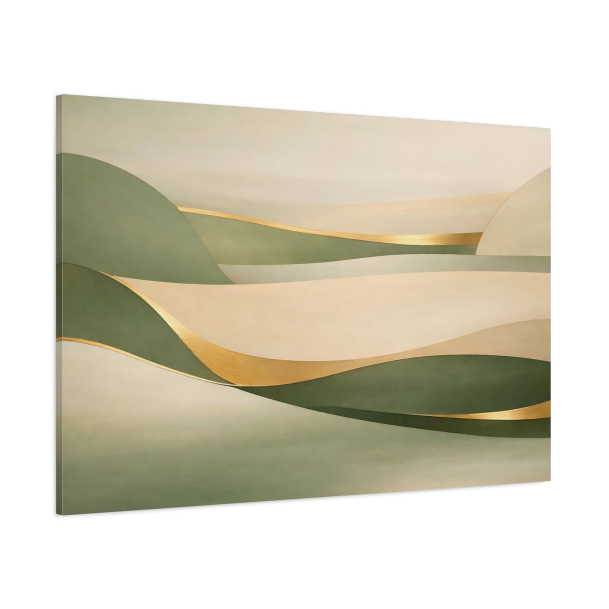 Main Mockup. Nature Abstract Landscape Green Gold Abstract shown as stretched canvas wall art