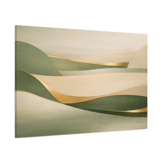Main Mockup. Nature Abstract Landscape Green Gold Abstract shown as stretched canvas wall art