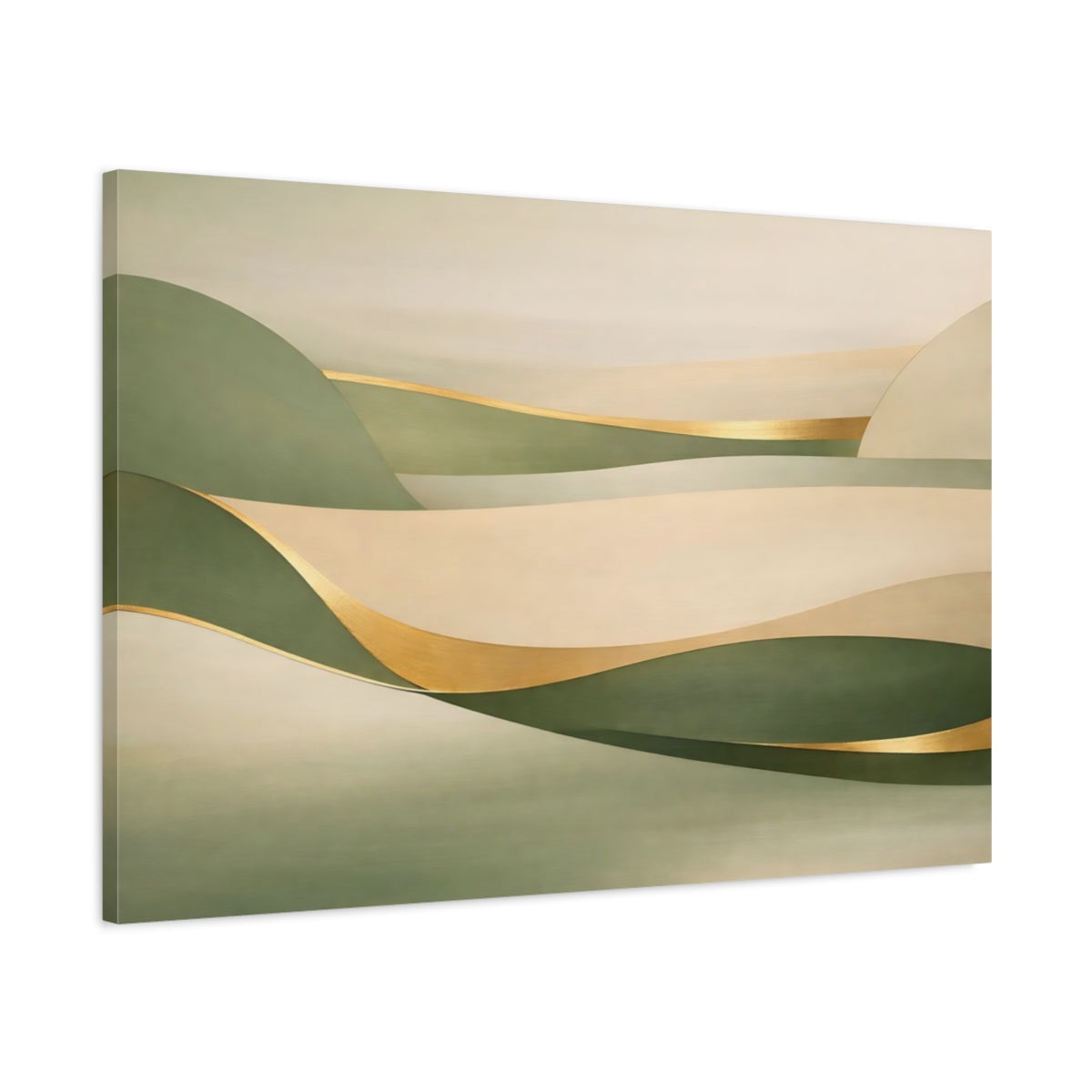 Side Mockup 1. Nature Abstract Landscape Green Gold Abstract shown as stretched canvas wall art
