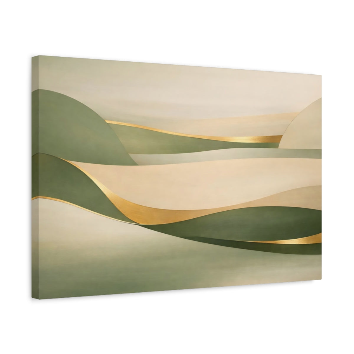Side Mockup 3. Nature Abstract Landscape Green Gold Abstract shown as stretched canvas wall art