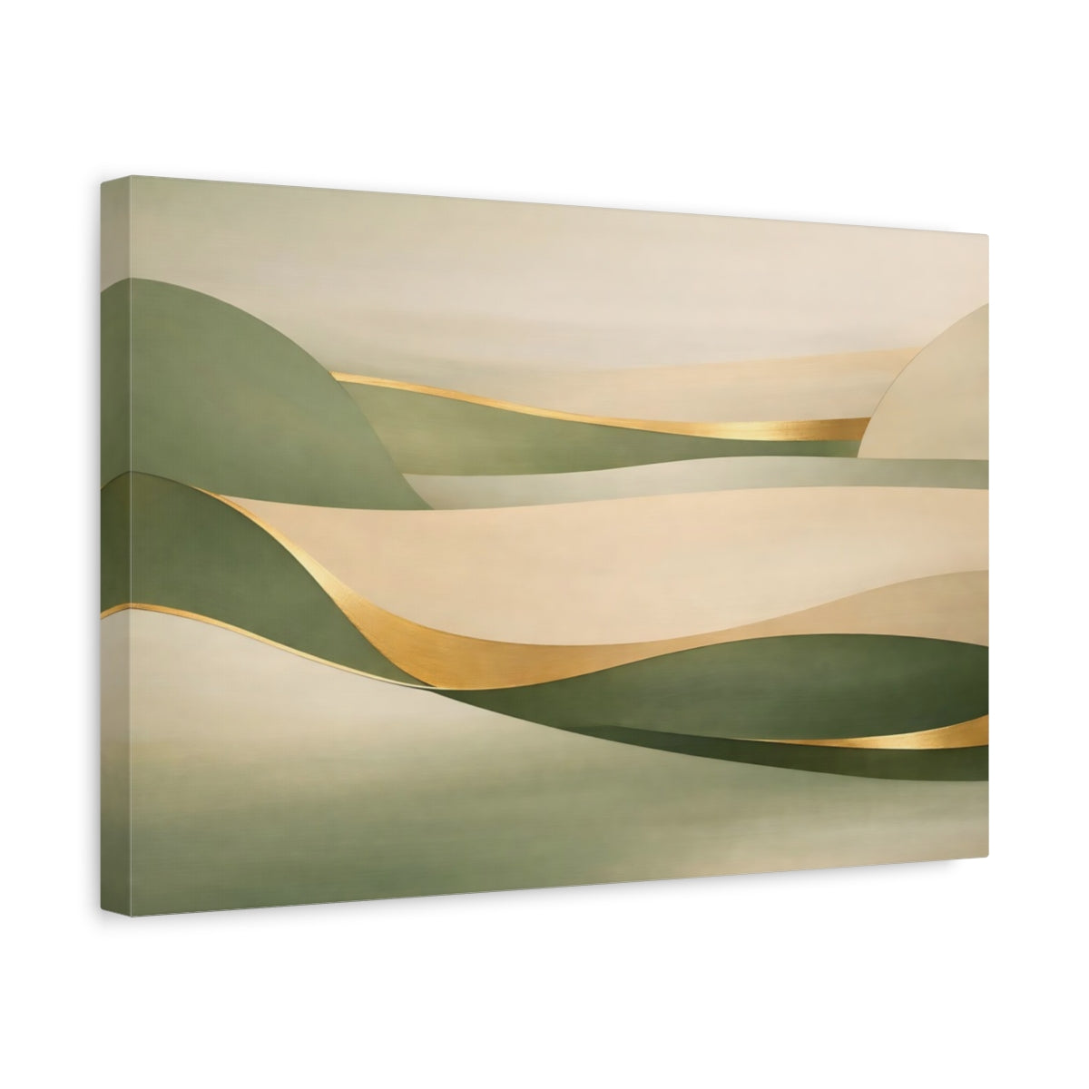 Side Mockup 4. Nature Abstract Landscape Green Gold Abstract shown as stretched canvas wall art