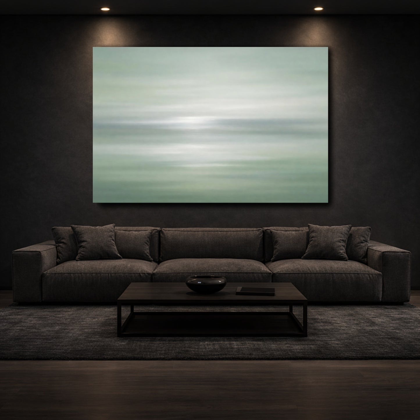 Mockup 2. Nature Abstract Landscape Mint Green Abstract shown as stretched canvas wall art