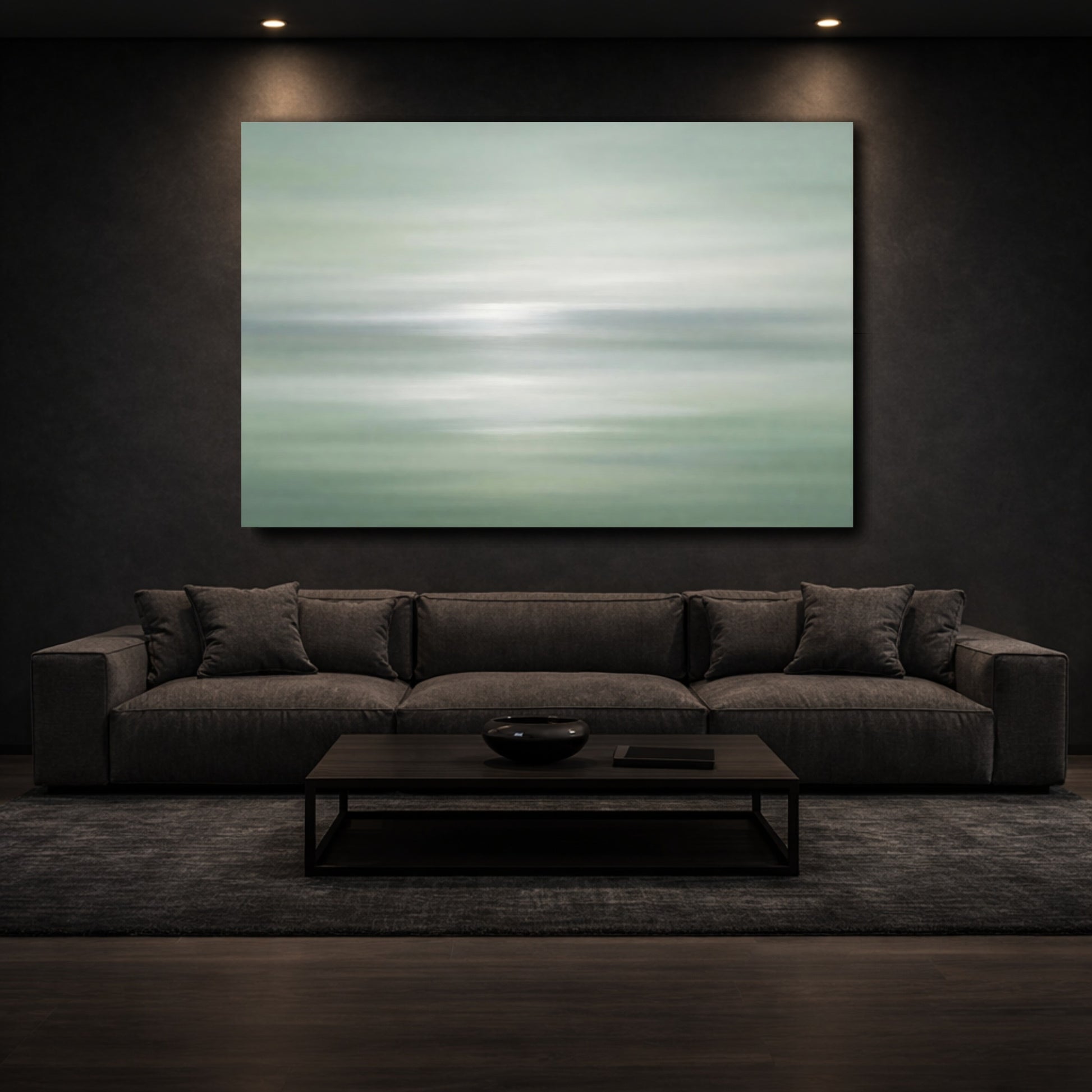 Mockup 2. Nature Abstract Landscape Mint Green Abstract shown as stretched canvas wall art